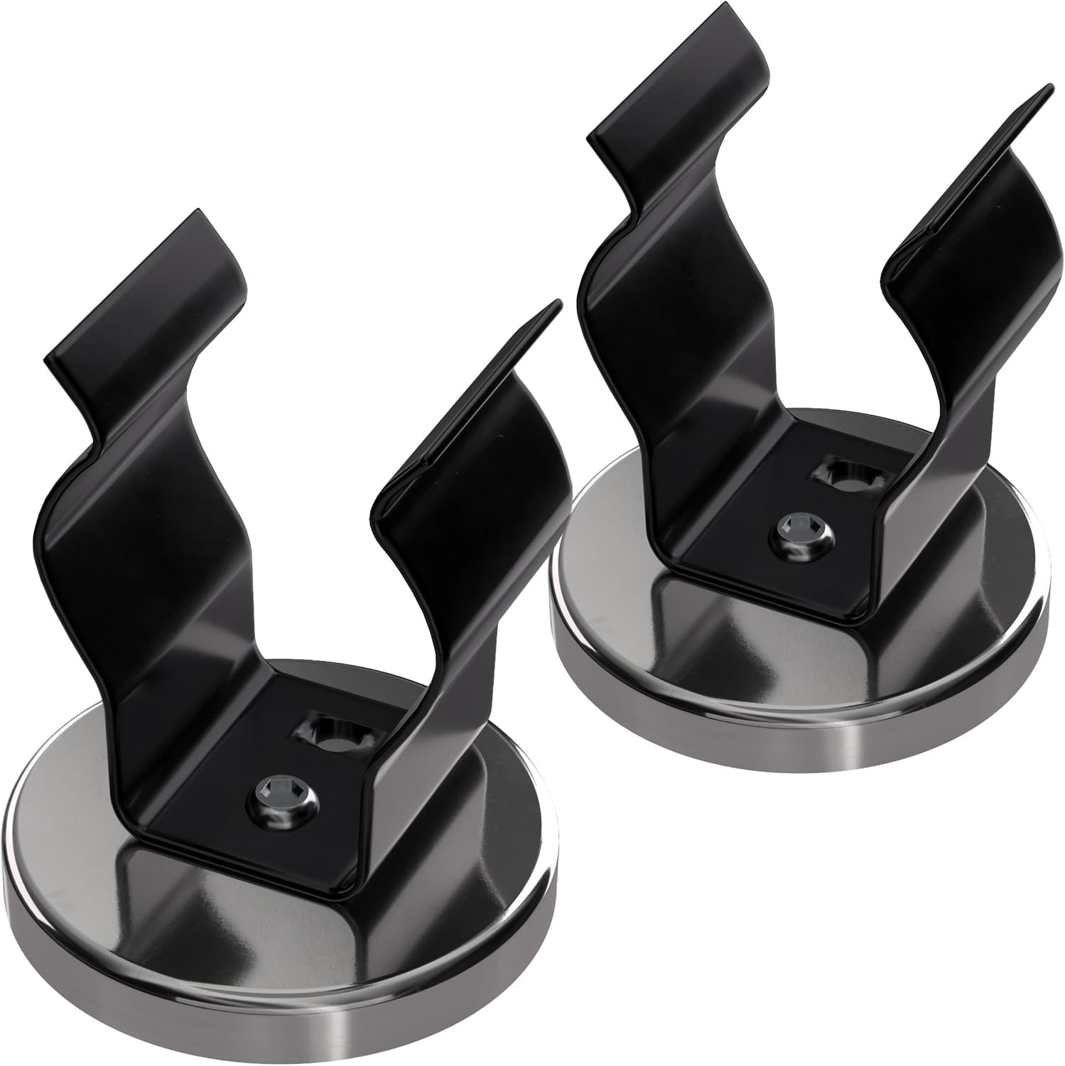 Ceramic Round Base Magnet Clamp Pack, 35 lb Pull, Nickel-Plated, 2-Pack