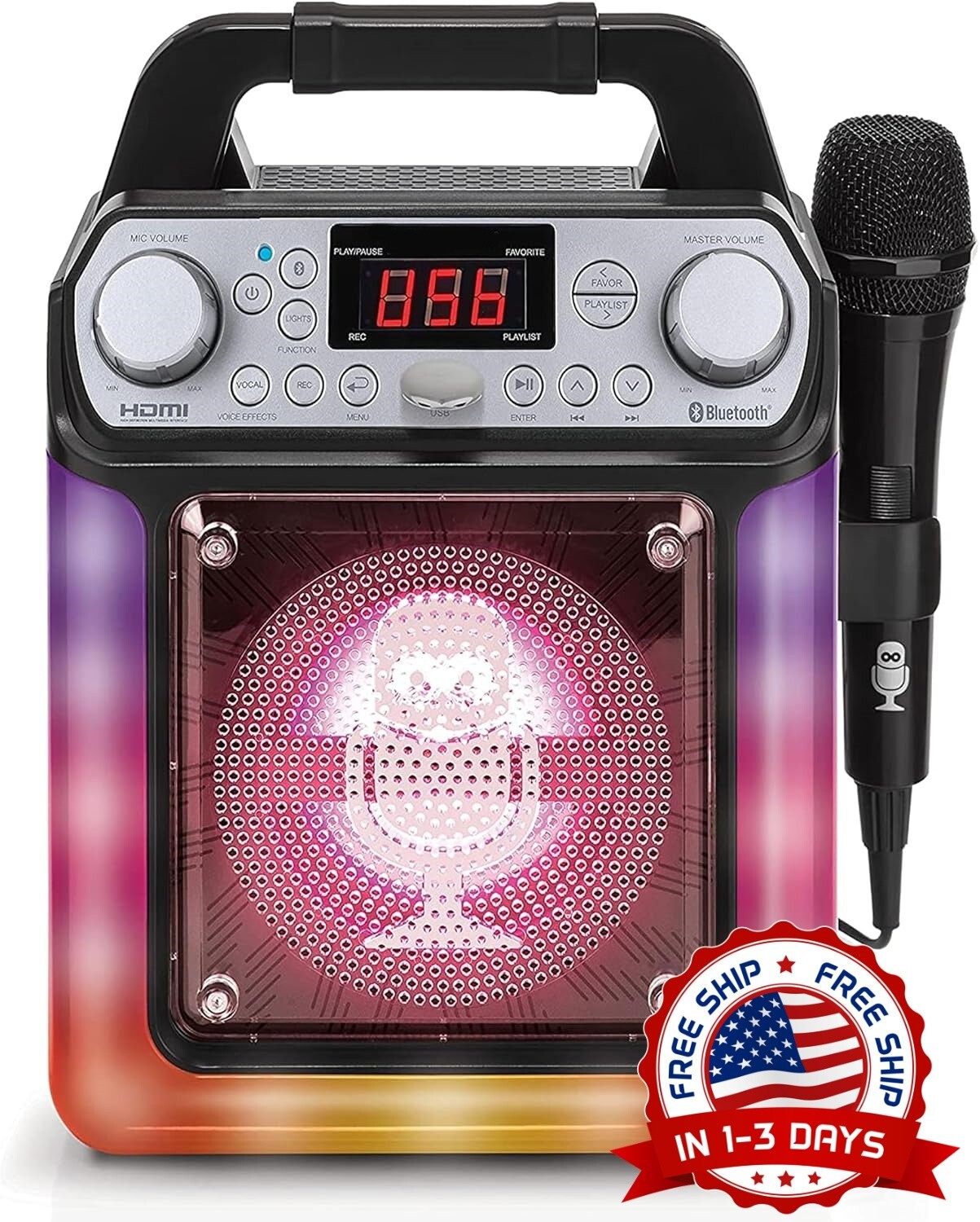 Máquina De Karaoke Con Luces Altavoz Bluetooth Micrófono Inalámbrico Nuevo 2022