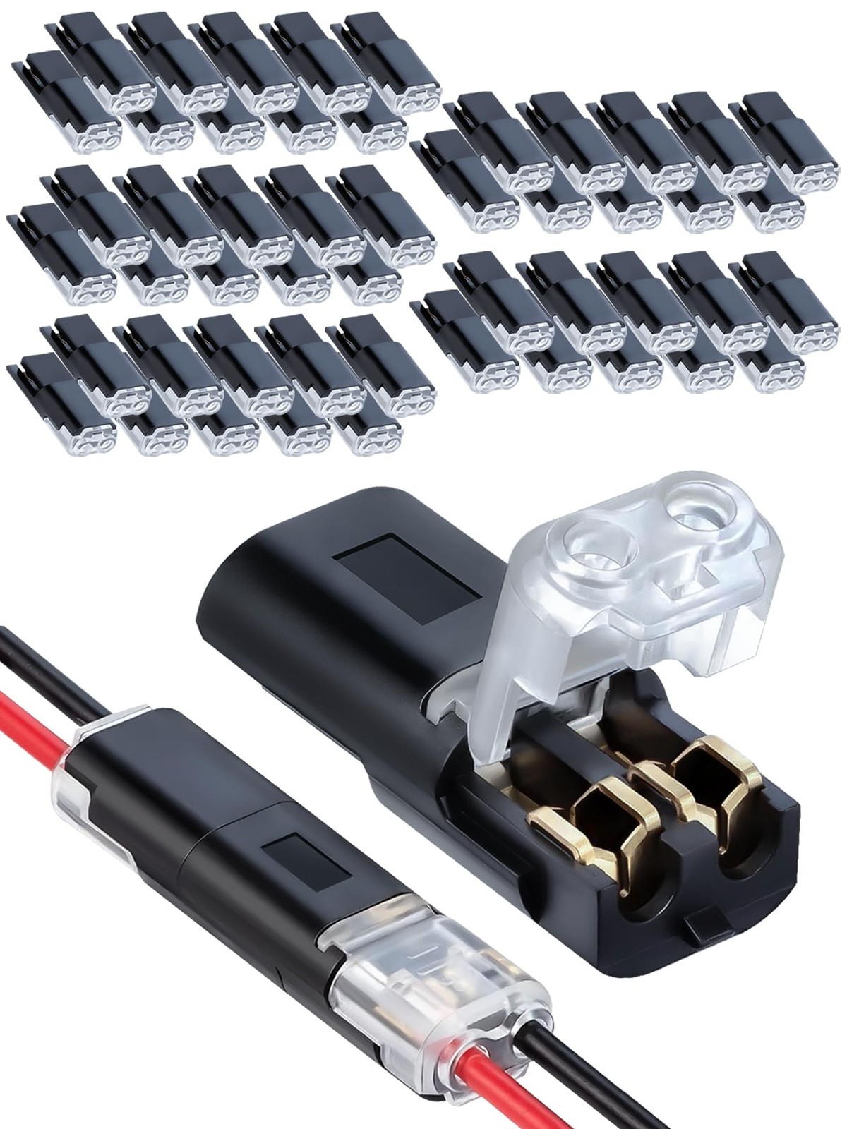 50 Pcs Double-Wire Plug-in Connector, 2-Pin Low Voltage Wire Connectors with ...