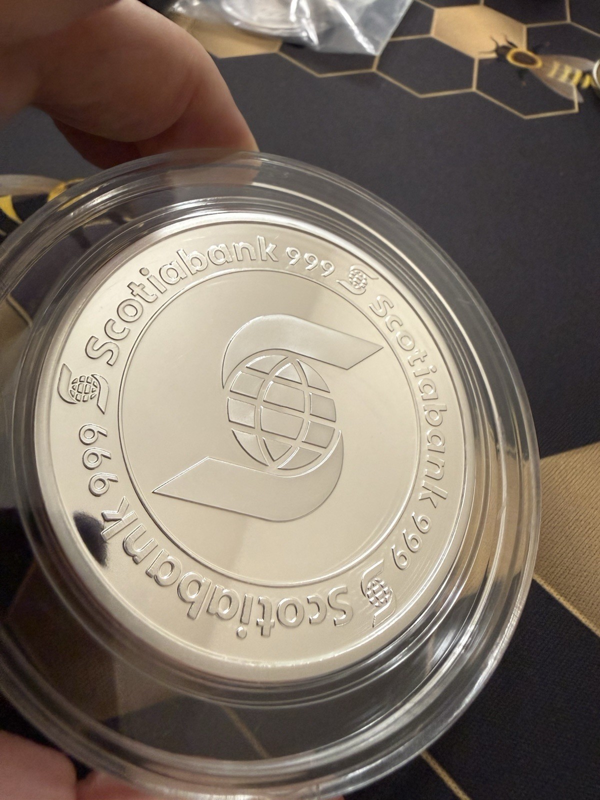 One 5 oz Scotiabank Silver Round **In Capsule** NEW OLD STOCK- STUNNING!