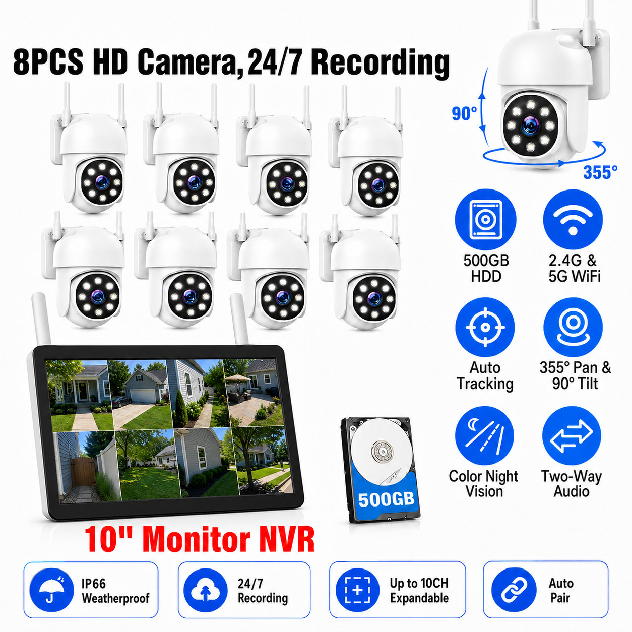 CAMCAMP PTZ Wireless IP Security Camera System Human Detection Waterproof Audio