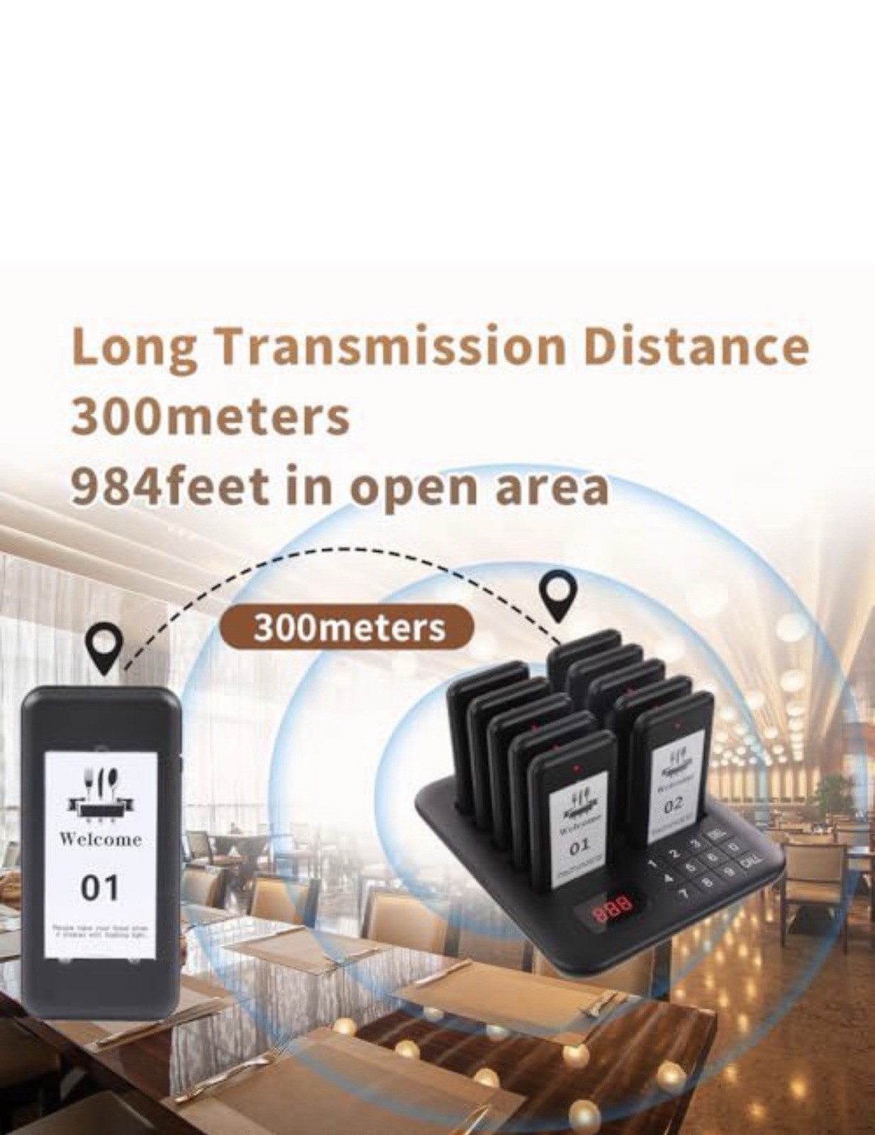 Wireless Restaurant Guest Paging System w/ Pagers & Charging Base