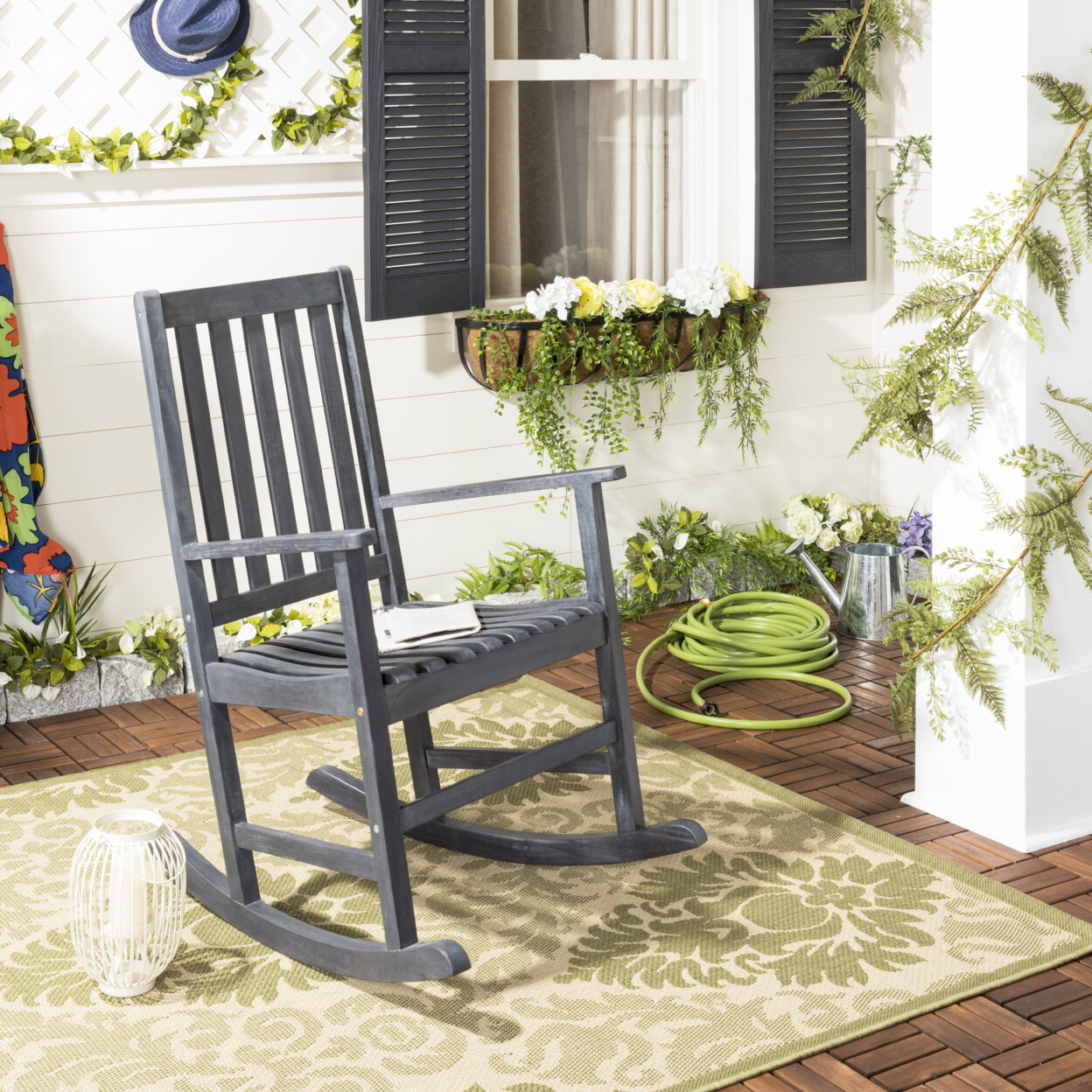 SAFAVIEH Outdoor Collection Barstow Rocking Chair | Dark Slate Grey |