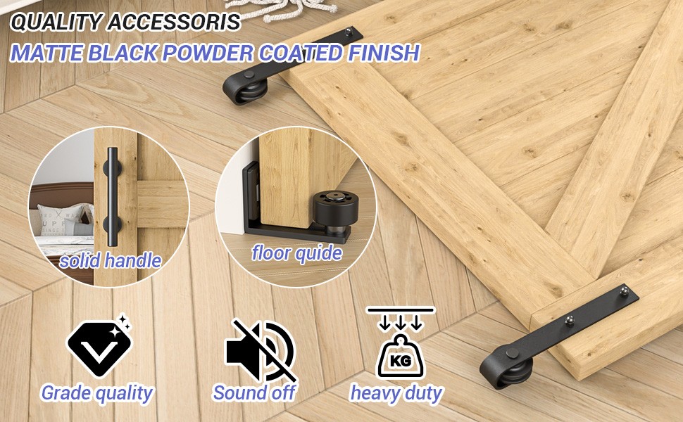 6FT/6.6FT Sliding Barn Door Hardware Kit & 9.5''Handle, Adjustable Floor Guide