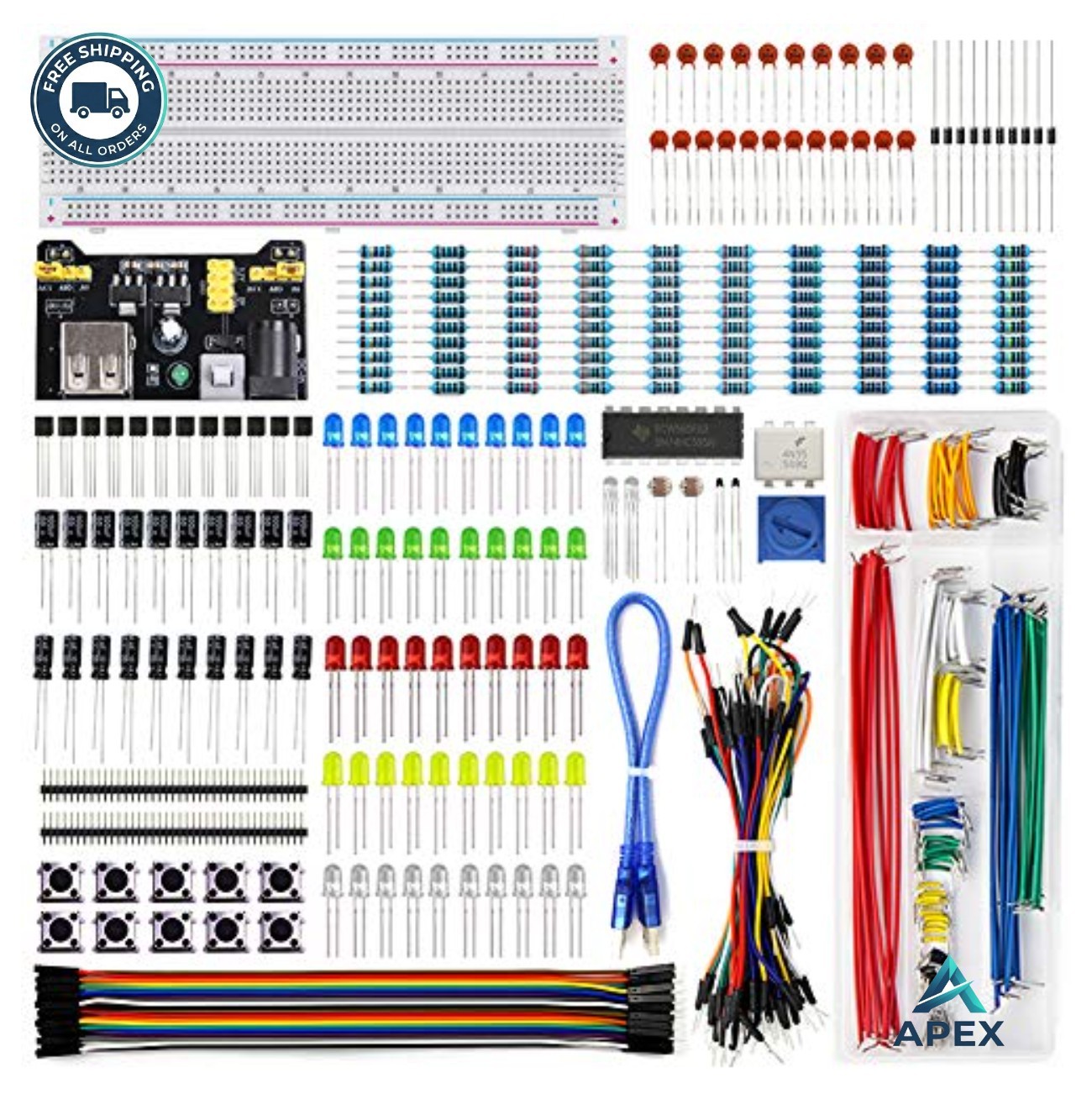 Electronics Component Kit 400pcs Breadboard Power Supply Jumper Wire LED