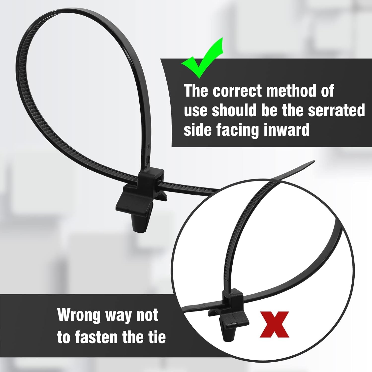 Piutouyar 50 Pcs Black Nylon Push Mount Cable Zip 120mm/4.7",