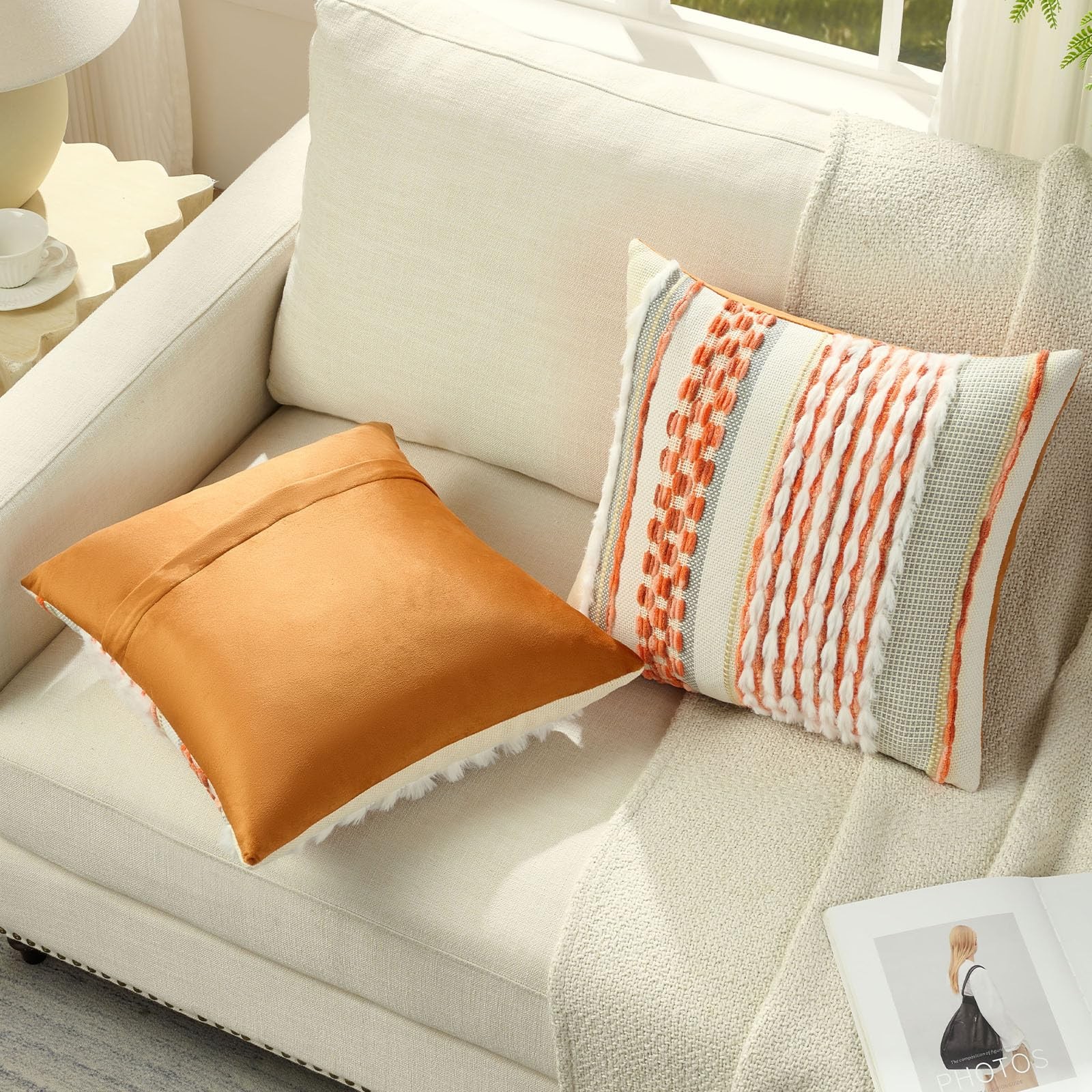 Pack of 2 Boho Chenille Decorative Throw Pillow Covers 18x18 Inch Soft Plush ...