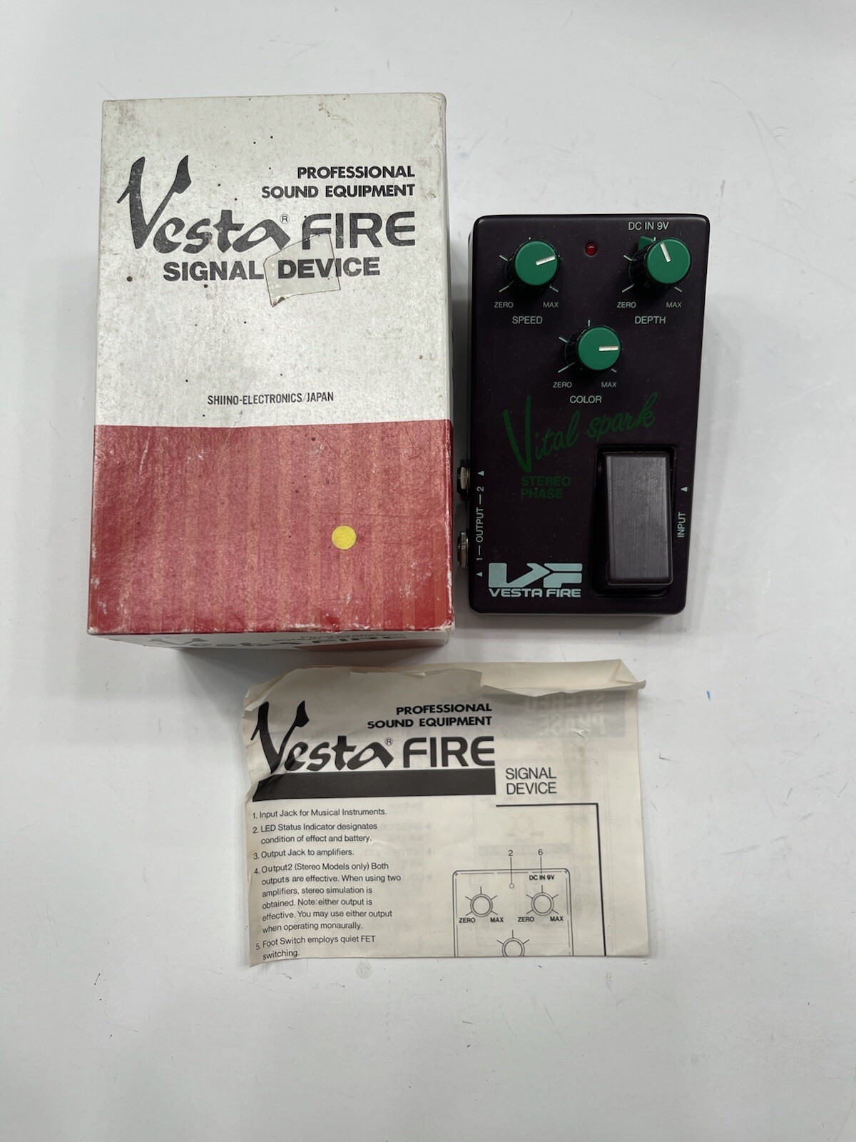 Vesta Fire Vital Spark Stereo Phase Rare Vintage Guitar Effect Pedal MIJ Japan