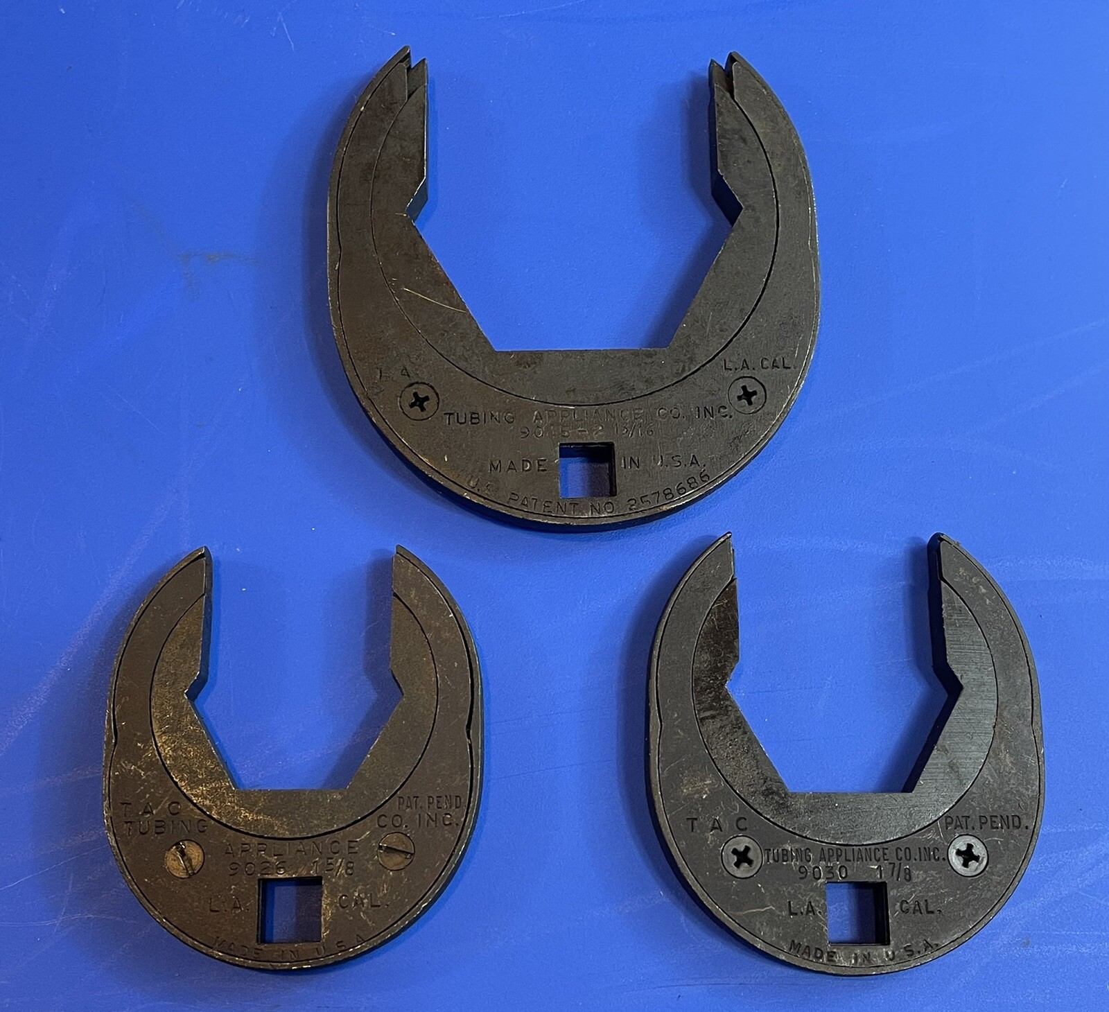 Lot of 3 TAC Tubing Appliance Co. Ratcheting Crowsfoot Wrenches, USA 1/2 Drive
