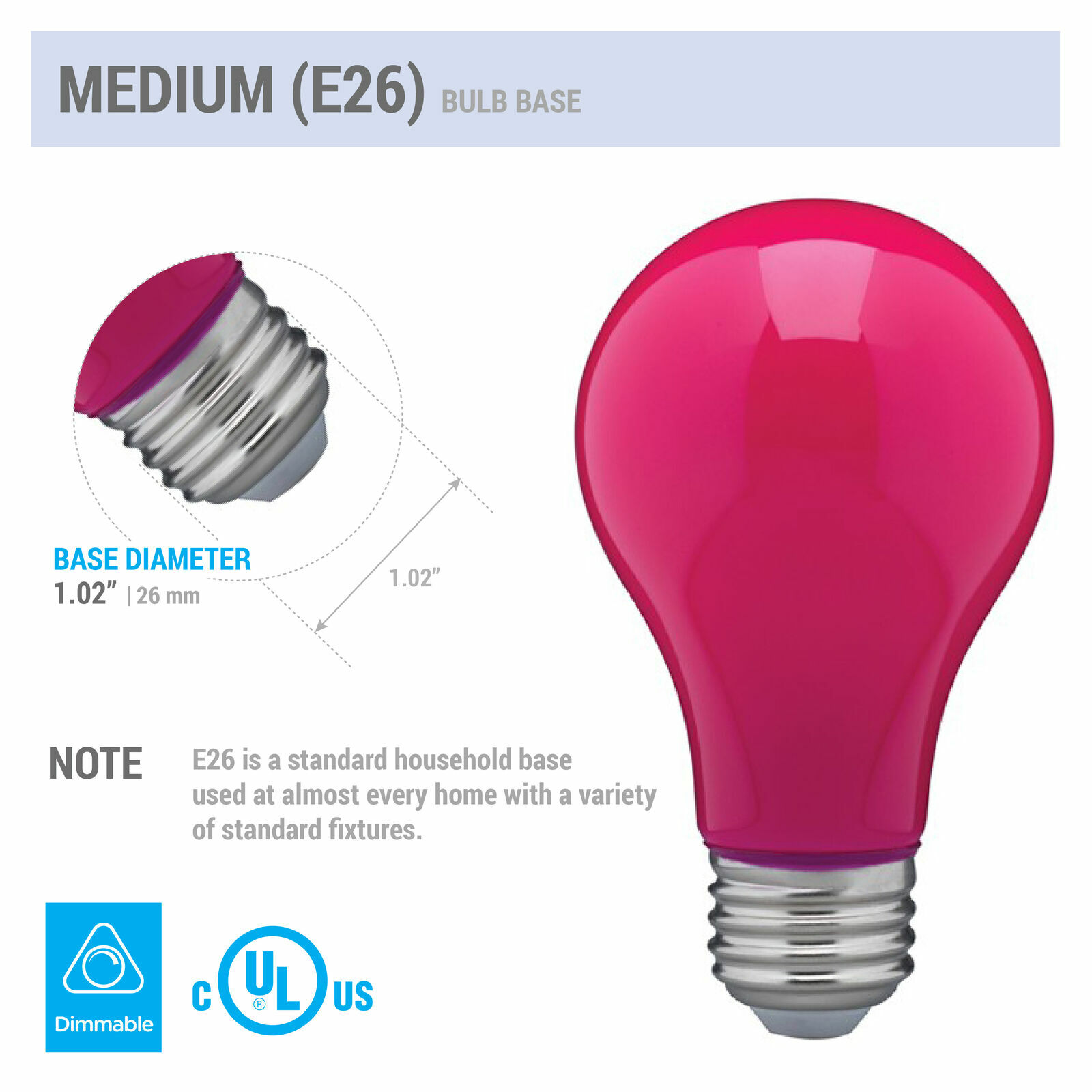 CERAMIC PINK LED Bulb A19 Medium E26 8W 60 Watt Equivalent Damp Location Rated