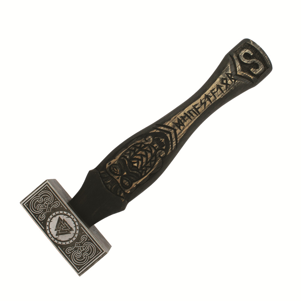 TheBoneEdge 15" Handmade Viking Forging Decorative Hammer Engraved Wood Handle