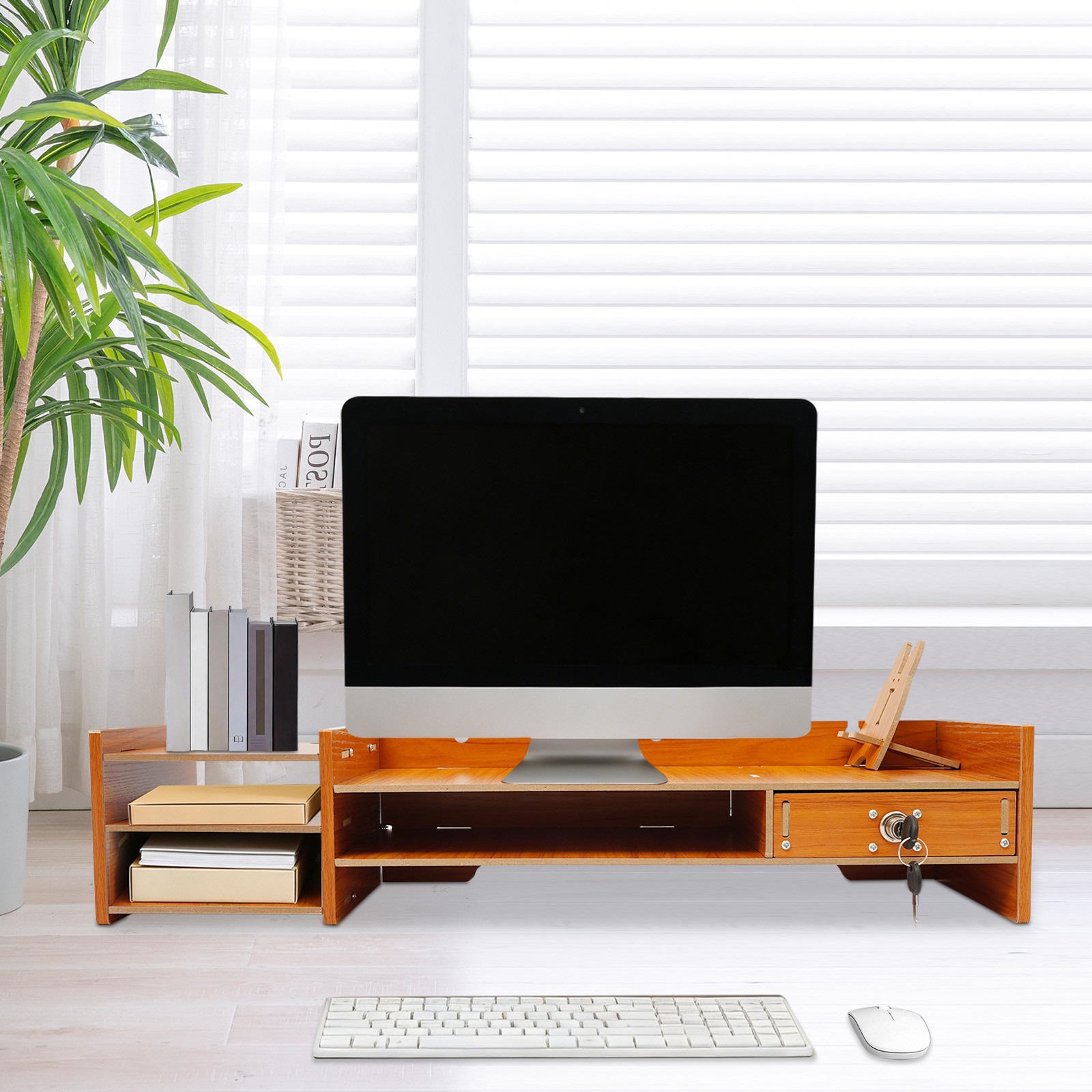 Wood Monitor Stand Riser Computer Desk Storage Shelf Organizer Holder Drawer
