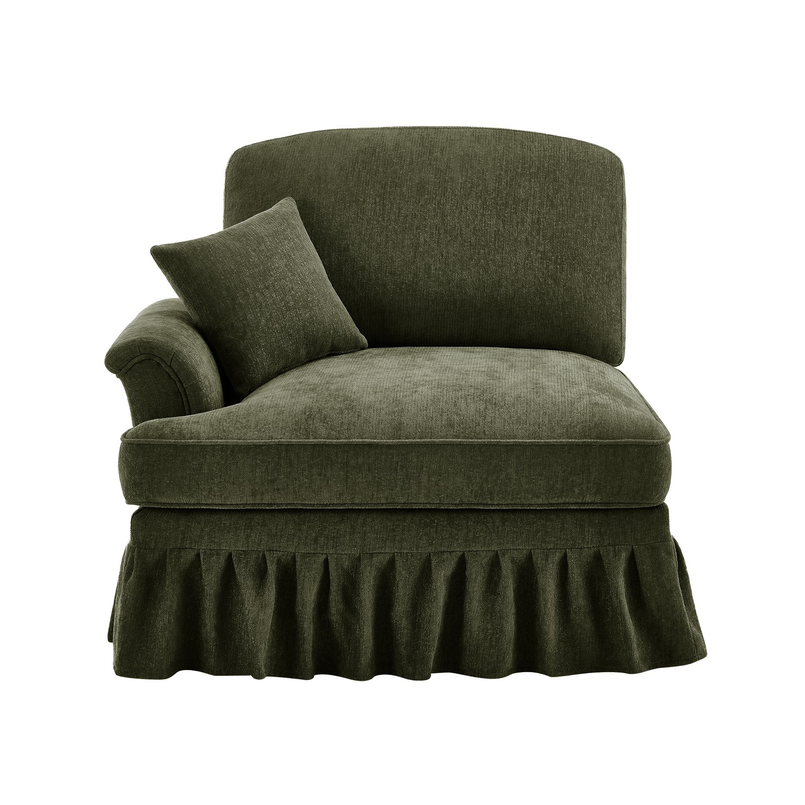 Green Convertible Chenille Sofa with Pillow, Ottoman & Removable Ruffles Skirt