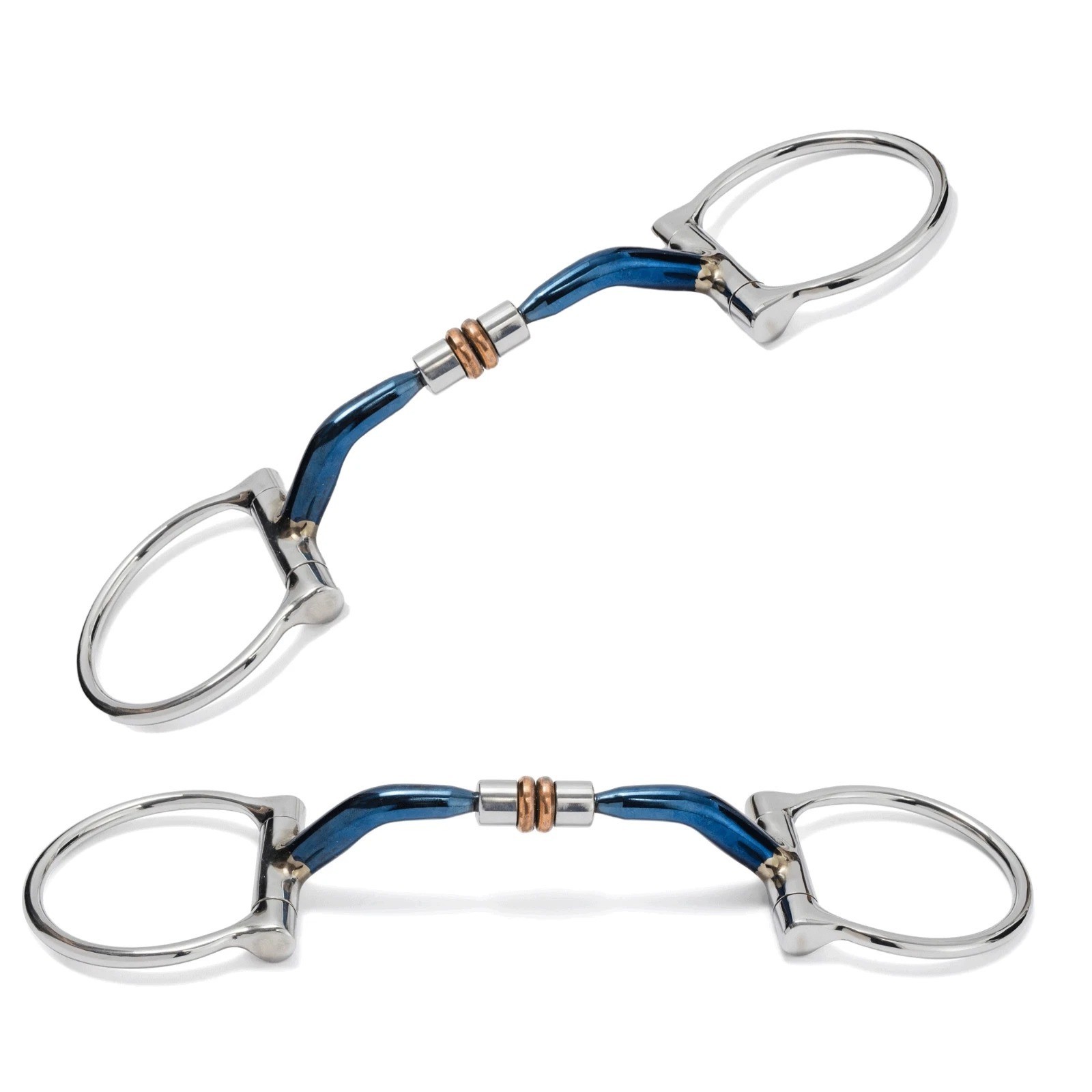 Blue Sweet Iron D-Ring Snaffle Bit with Copper Rollers - Western Horse Bit