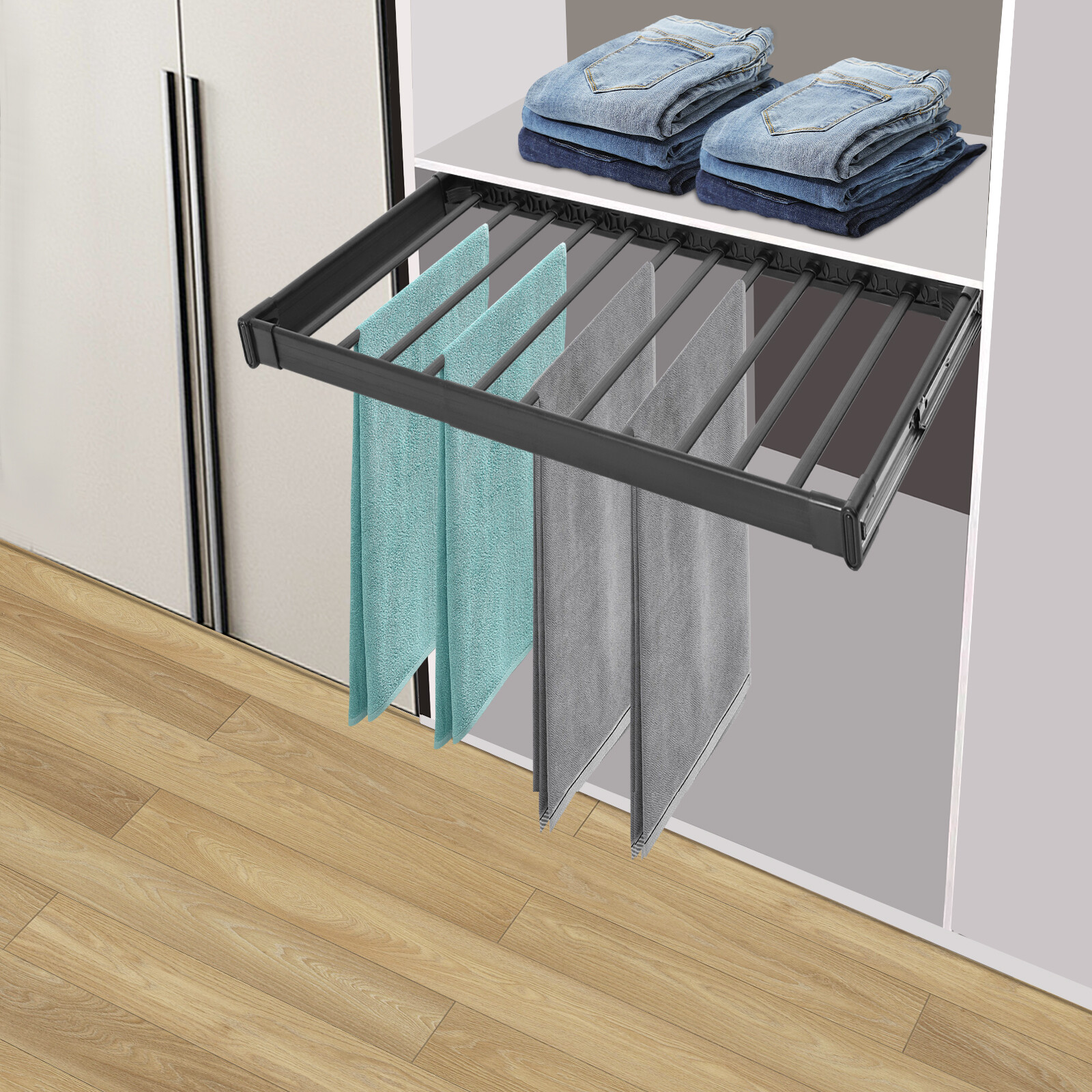 Pull Out Trouser Rack Closet Pants Hanger Slide Out Pants Storage Holder 60-85cm