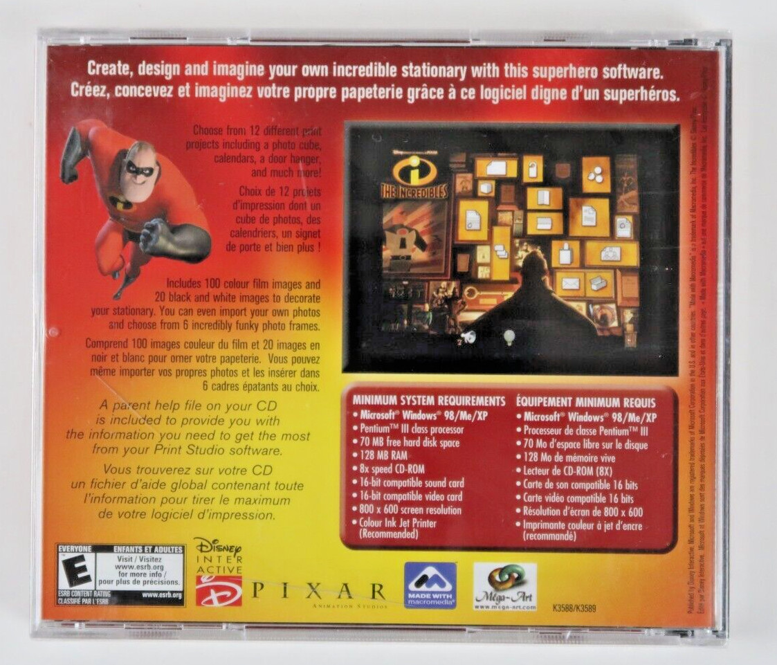THE INCREDIBLES PC CD-ROM Print Studio, Make 12 Different Projects New Software