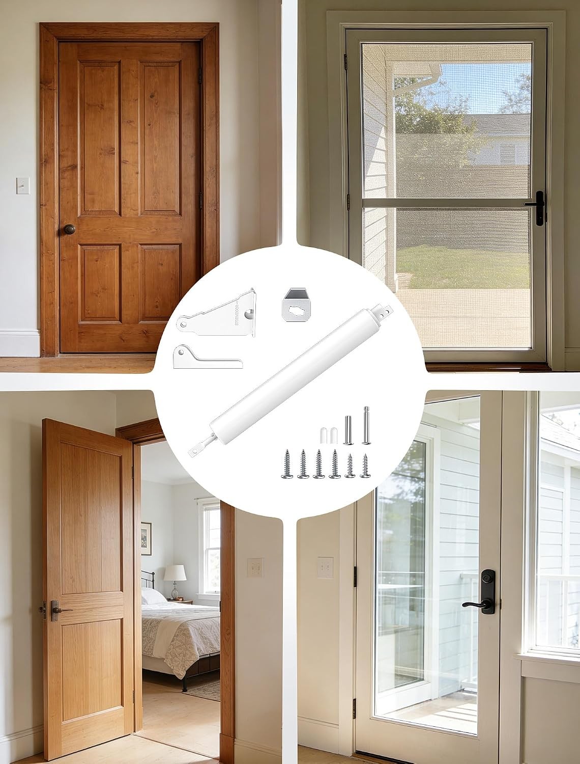Pneumatic Screen Door Closer with Hold Open Adjustable Storm Door Hardware