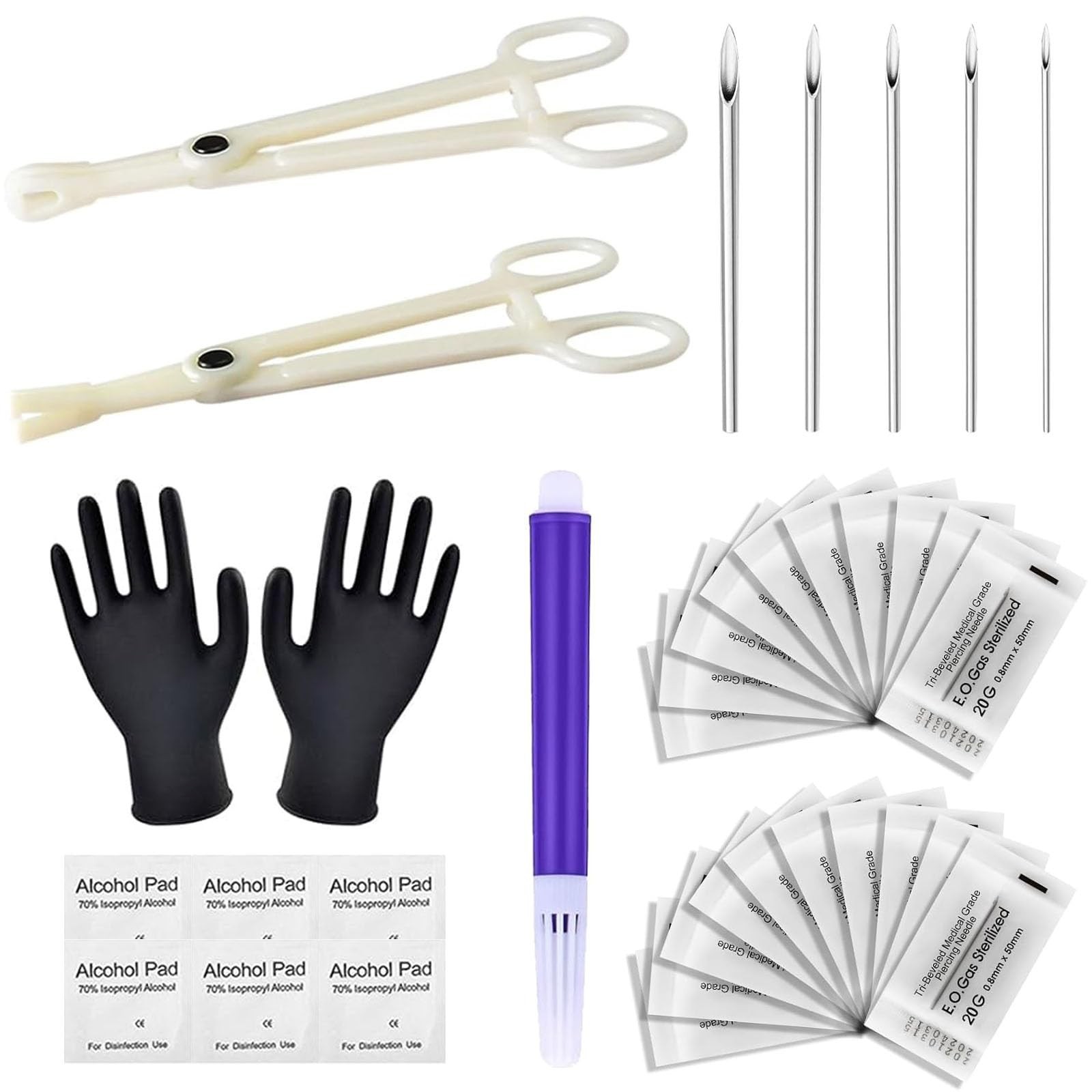 Piercing Kit 36Pcs Piercing Clamps Kit with 25Pcs Mixed 12G 14G 16G 18G 20G E...