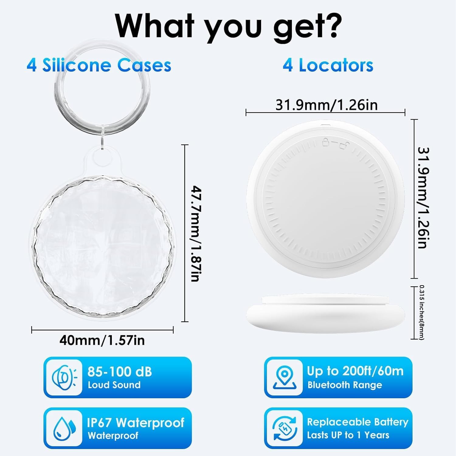 4 Pack Android Tracker Tags Bluetooth Both Ios Smart Waterproof Keyrings Phones