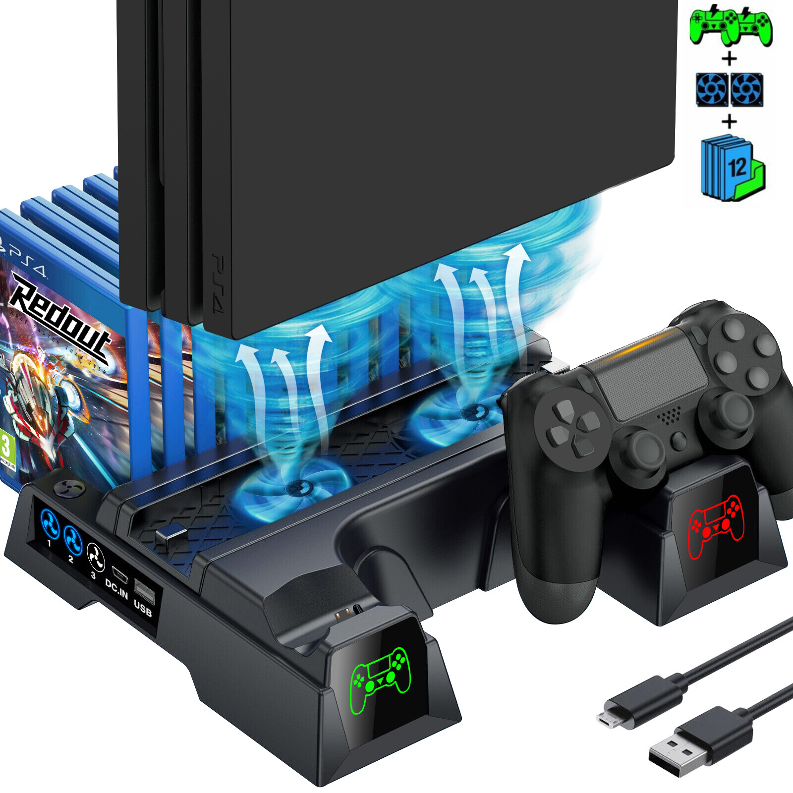 Wireless Dual Controller Charger Dock Station for PS4/Slim/Pro