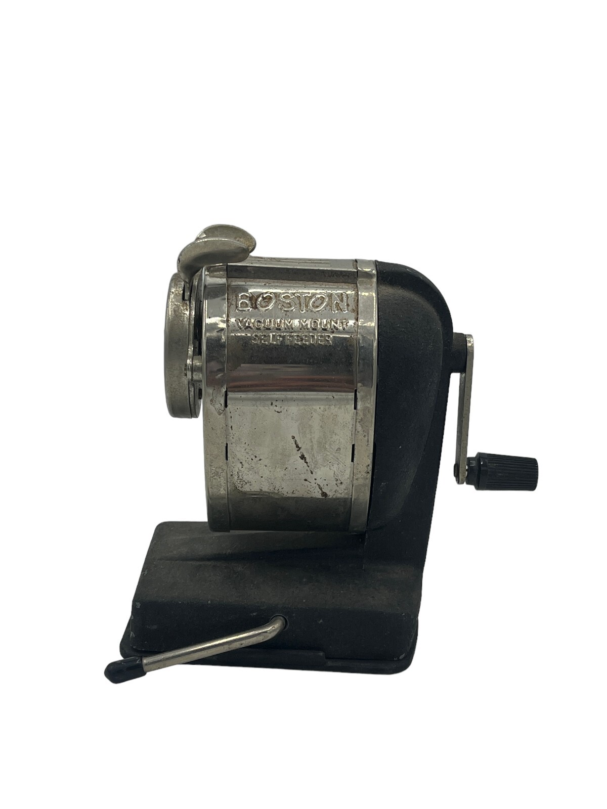 Vintage Boston Crank Pencil Sharpener with Vacuum Mount and Self Feeder