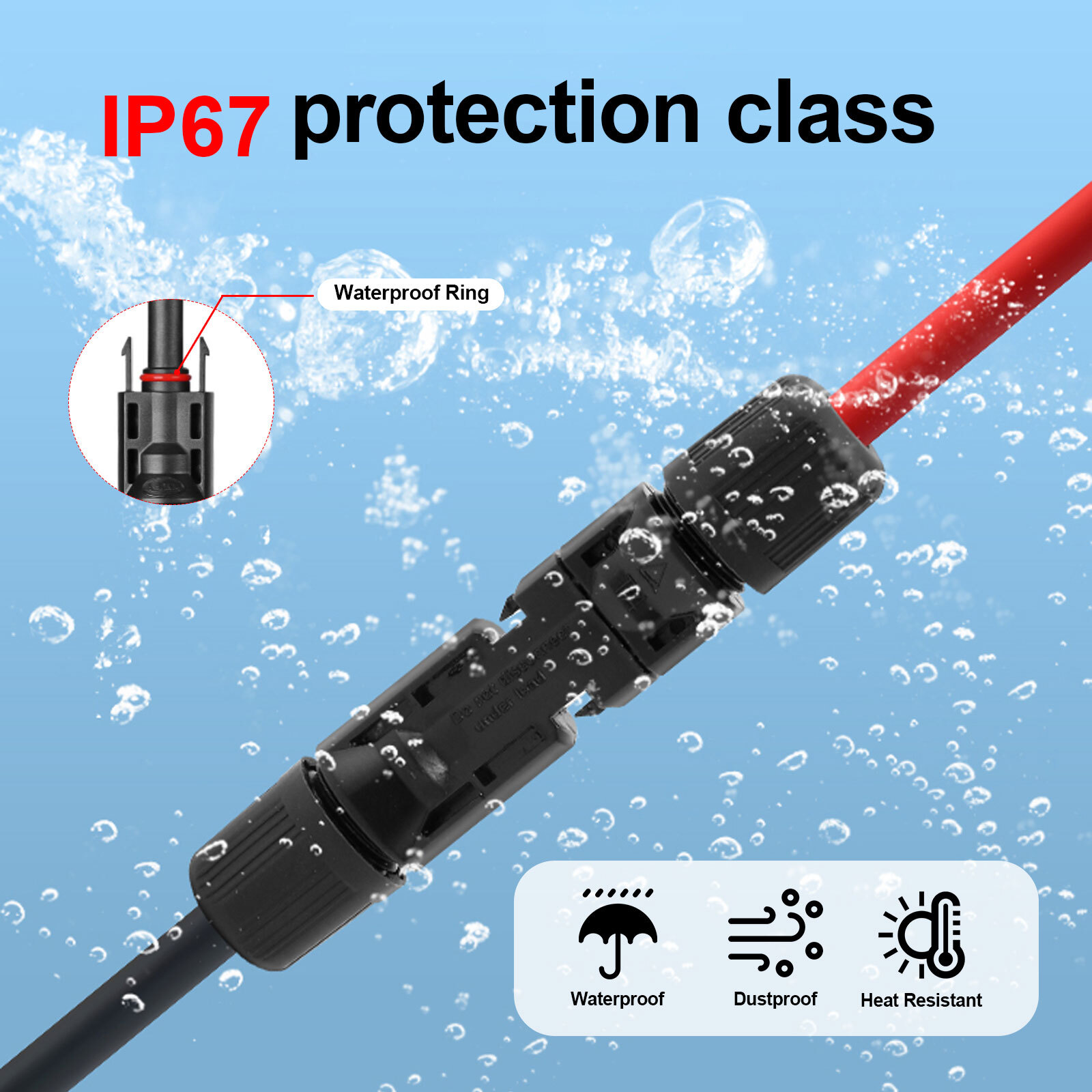 1 Pair Solar Panel Battery Extension Cables 10AWG Solar Panel Cables Black+Red