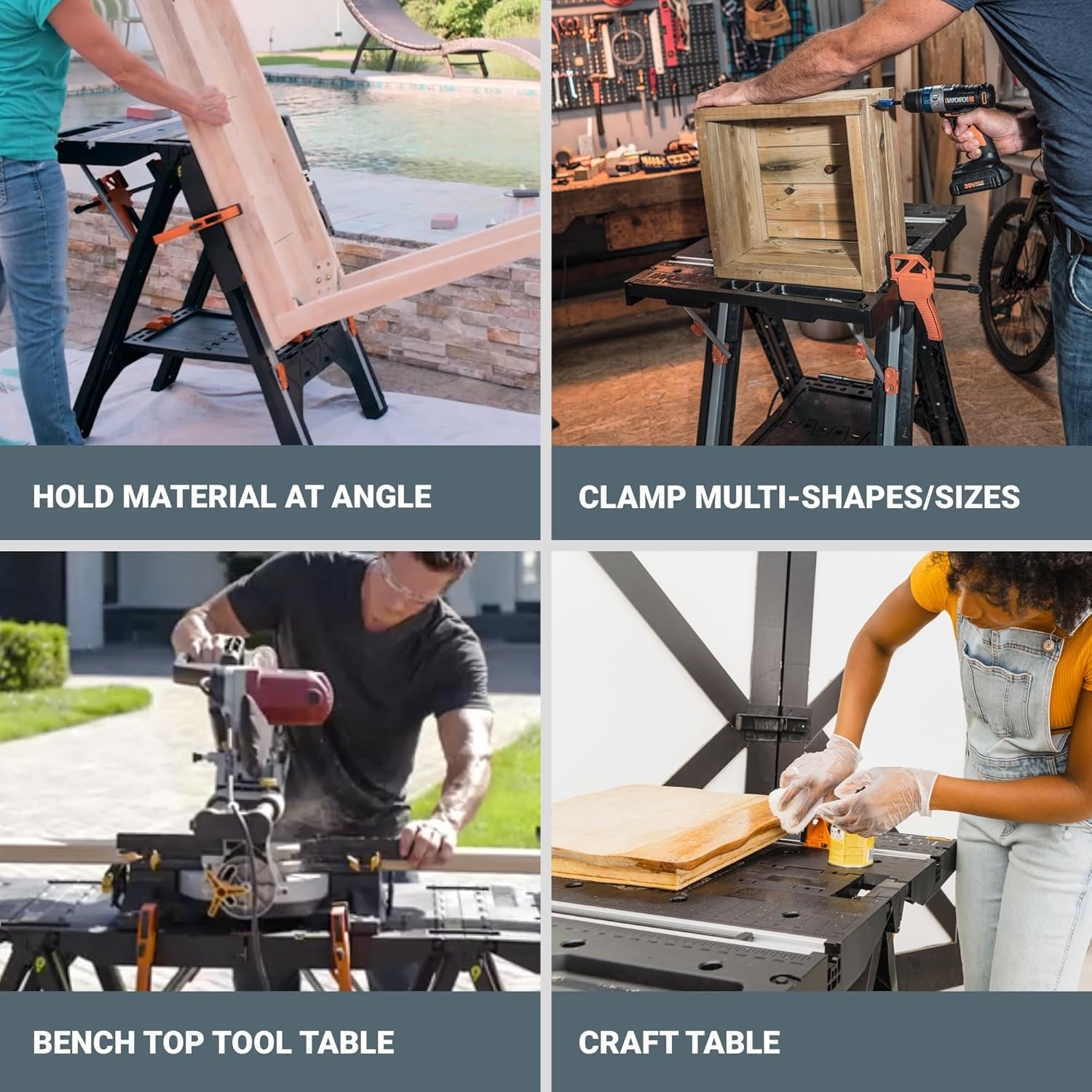 Worx Pegasus 2-in-1 Folding Work Table & Sawhorse, Easy Setup Portable Workbench