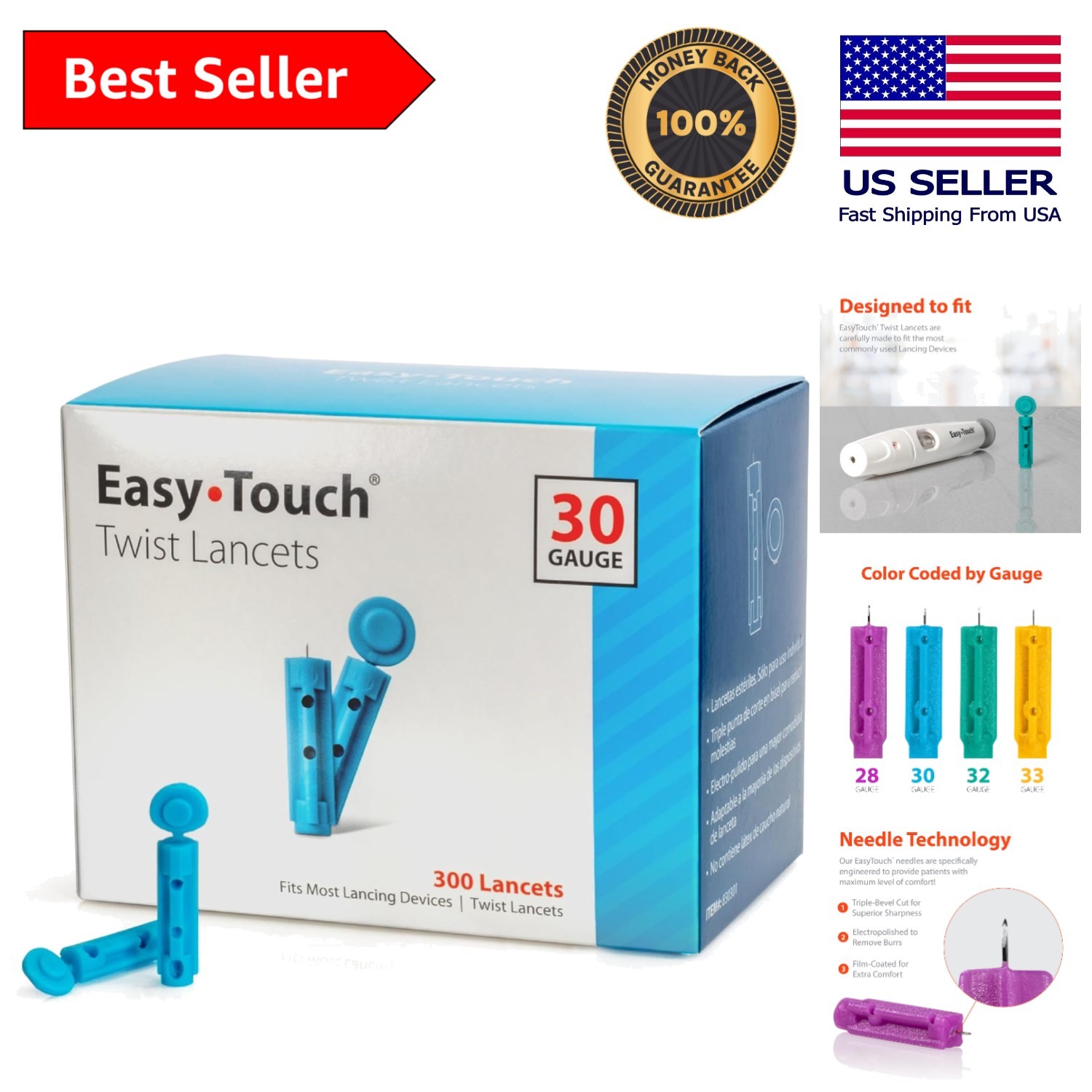 Twist Lancets - 300 Ct, 30G Ultra-Fine Lancets for Smooth Testing Experience