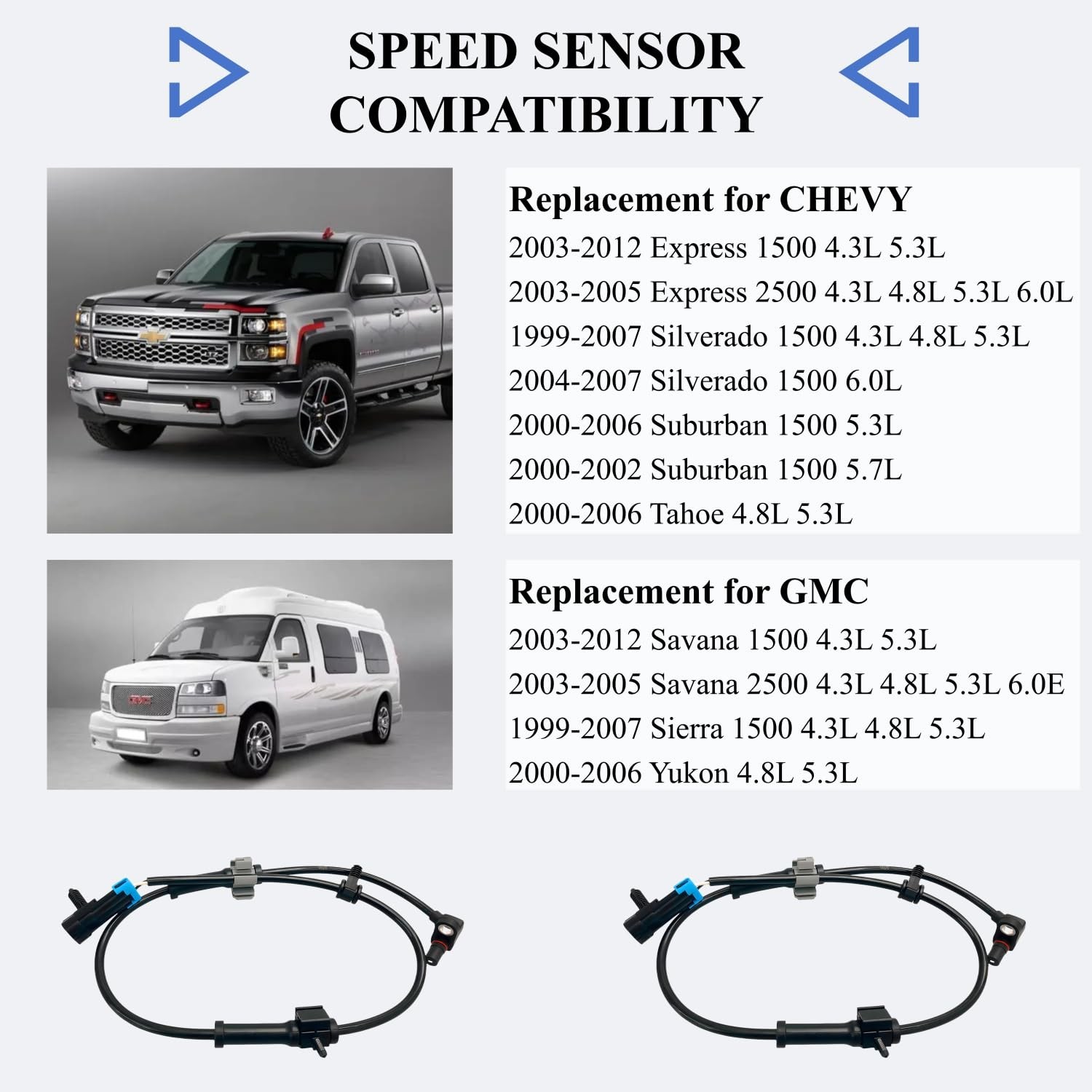 ABS Sensor Front Left Right Compatible for Chevy Silverado/Express/Suburban/T...