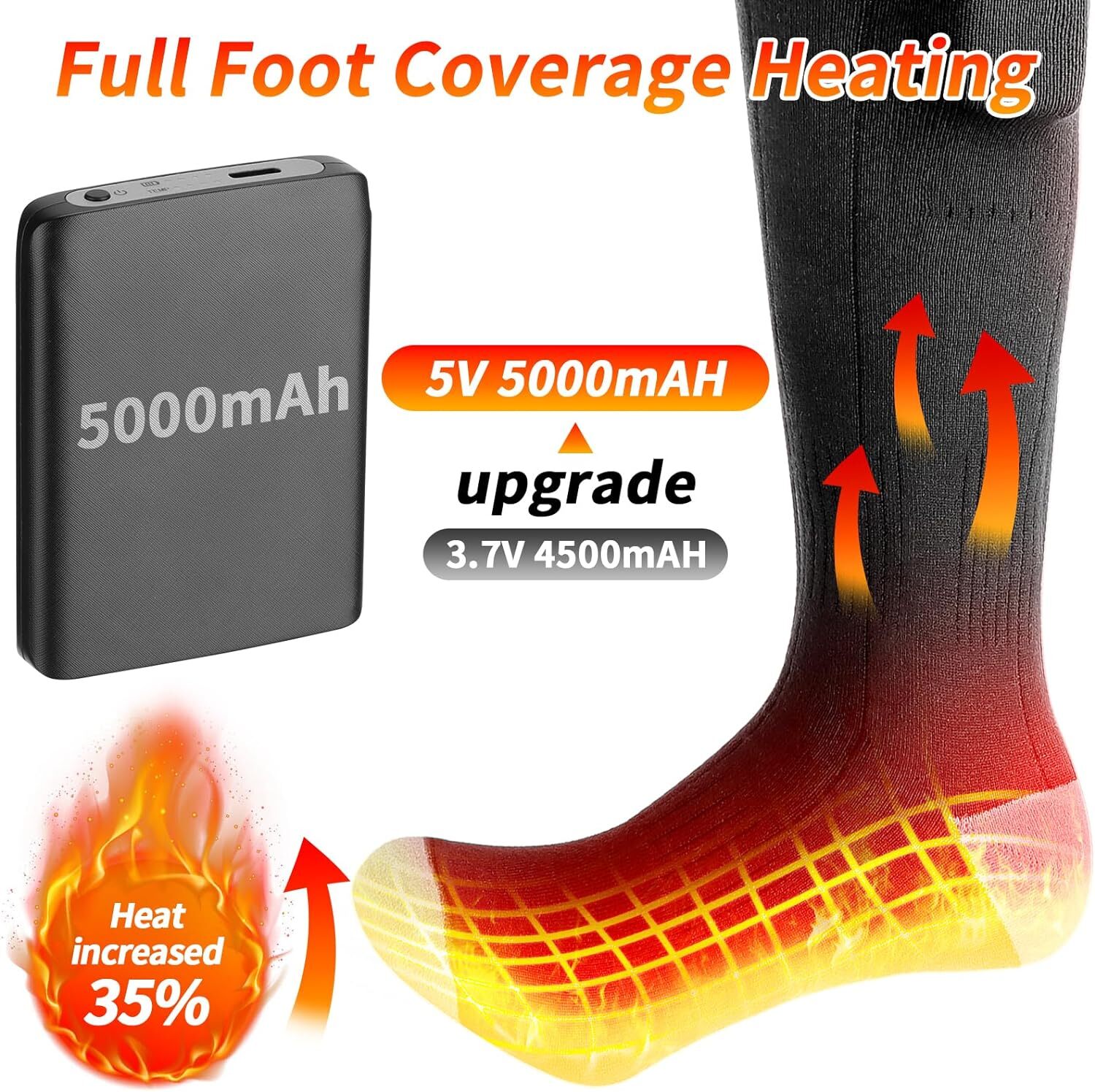 USB Electric Heated Socks Rechargeable Men Women Winter Foot Warmer W/ 2 Battery