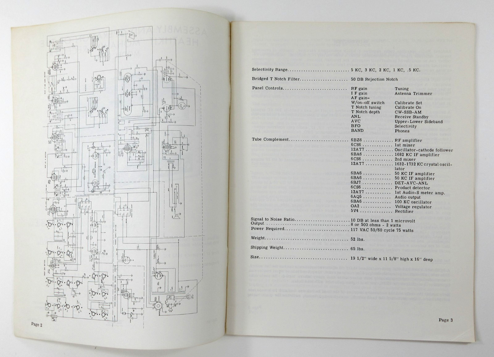 Heathkit Mohawk Ham Radio Receiver RX-1 CONDENSED MANUAL Schematic Controls 1964