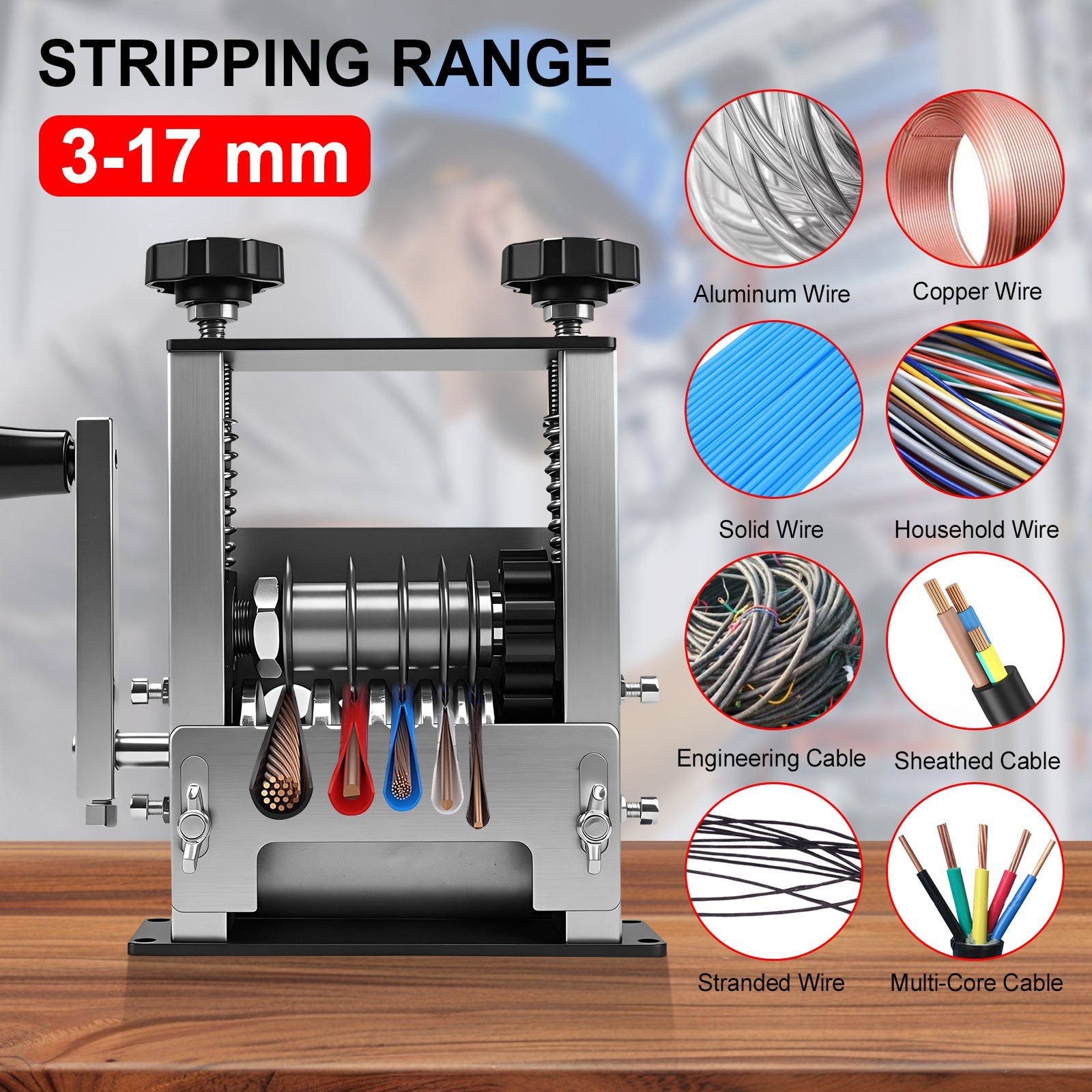Manual Wire Stripping Machine 6 Channels 3-17mm Drill Powered Cable Stripper