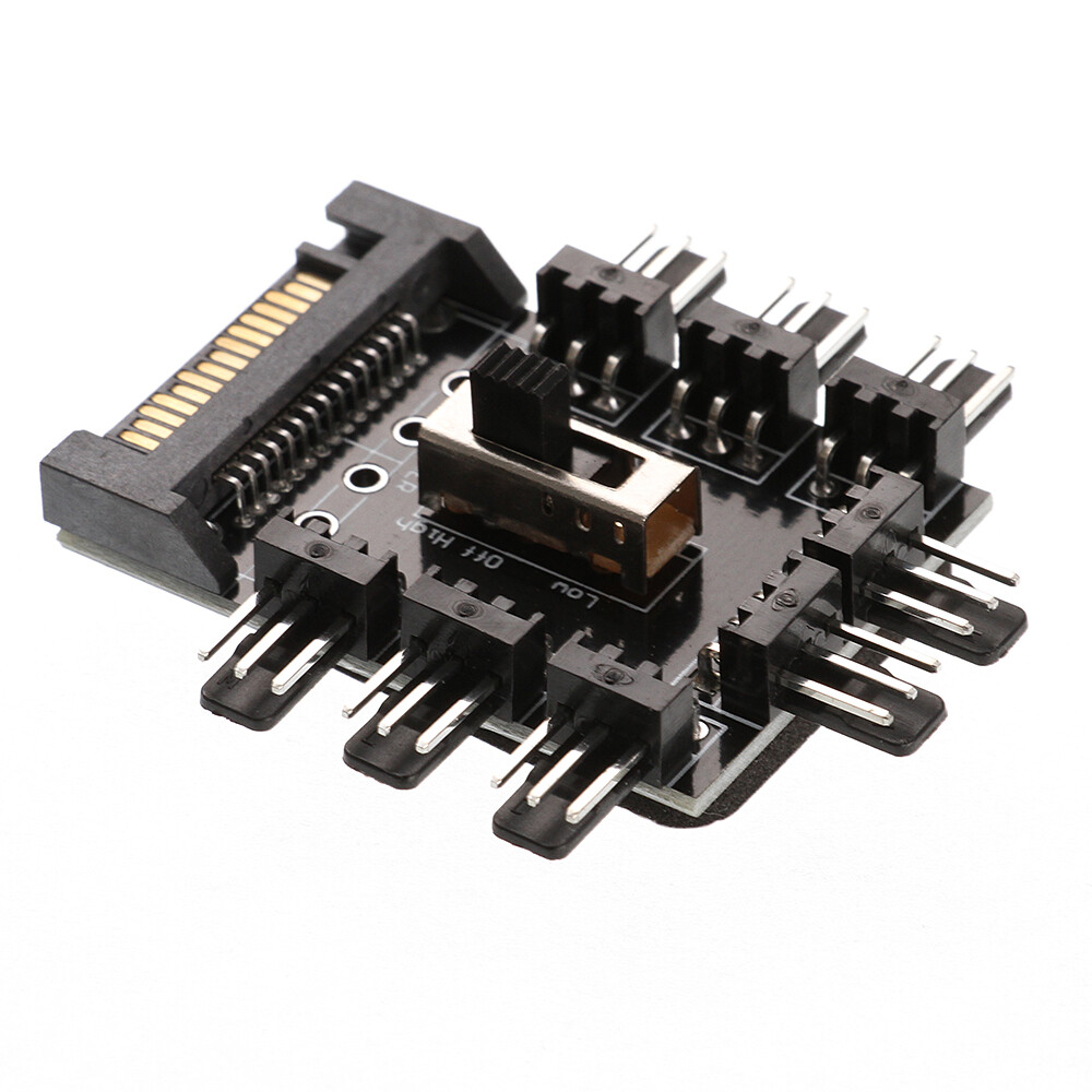 Cooling Fan Speed Controller Box 8Way 3PC PCI 4/3 pin SATA Power Socket Splitter