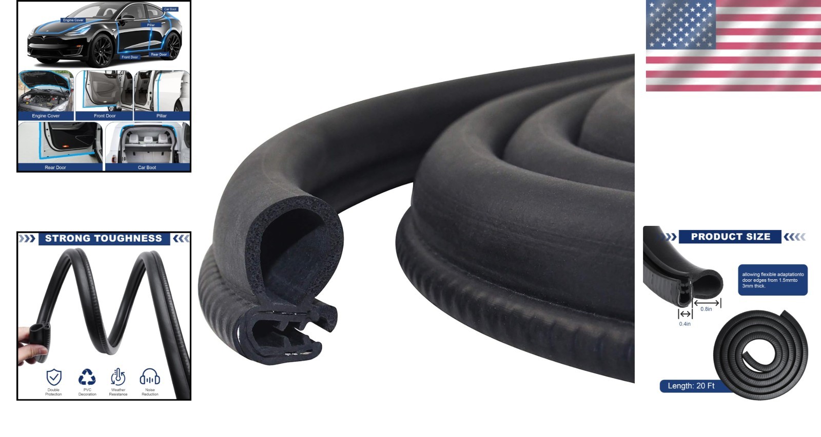 20 Ft Weather Resistant Automotive Door Seal Strip - Easy to Install Rubber Trim