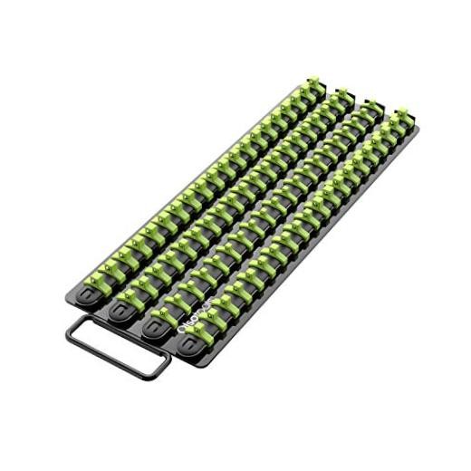 Portable Socket Organizer Tray - Black Rails with Green Black Tray/Green Clips