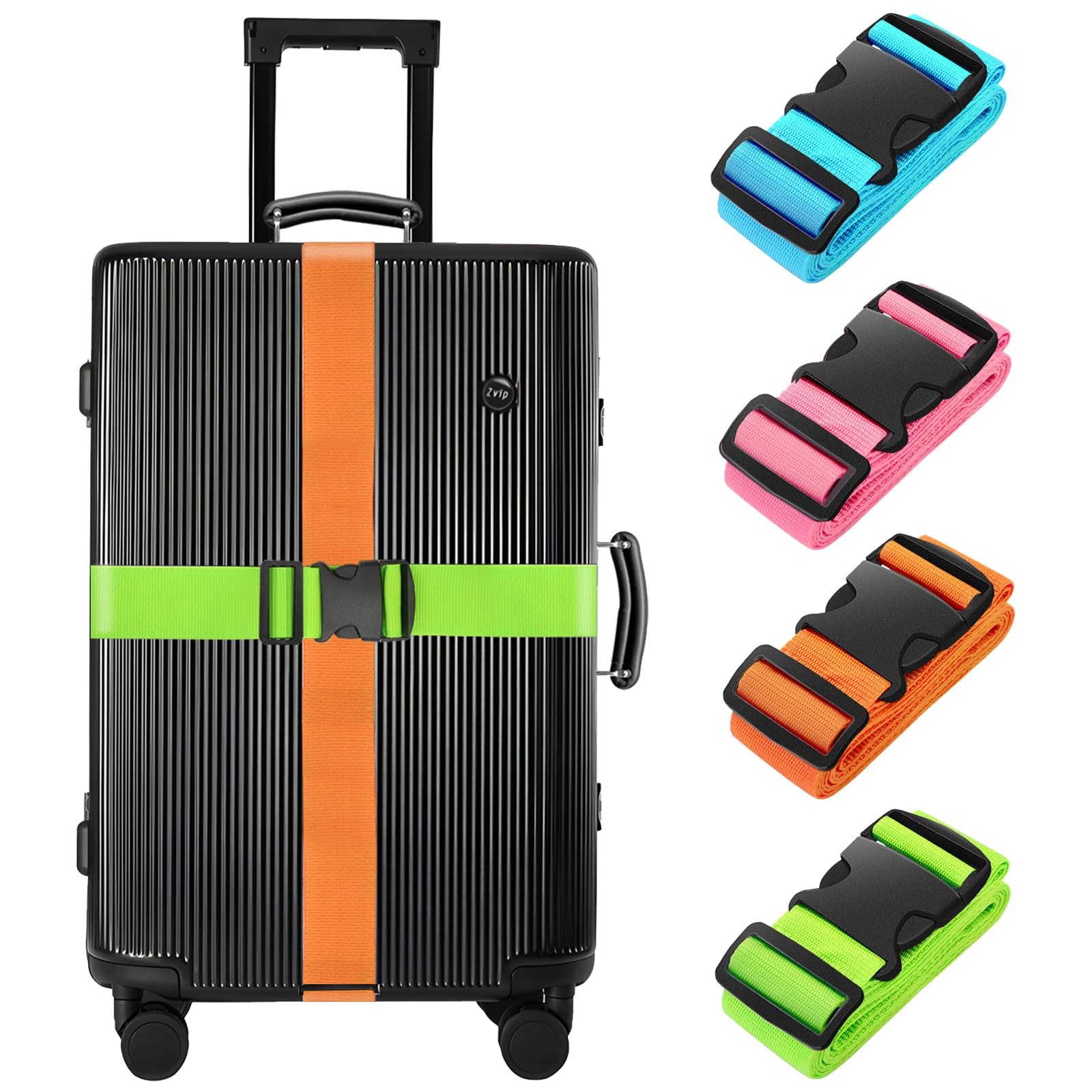4 Pack Luggage Straps 79" Long Belts Keep Suitcase Secure While Traveling, TSA A