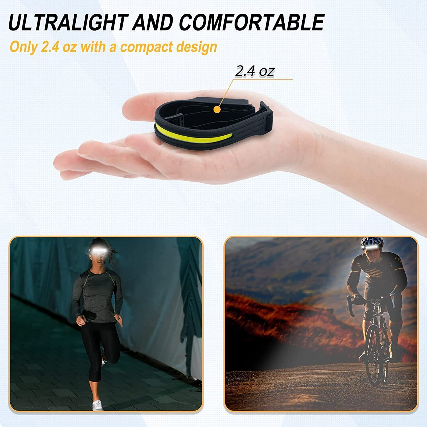 2X Waterproof COB Headlamp Night Buddy LED Sensor 230° Head Torch Headlight Lamp