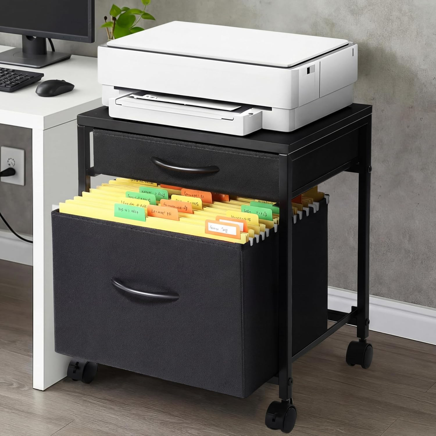 Aceorbit Printer Stand Rolling Mobile File Cabinet Cart with 2 Fabric Drawers A4