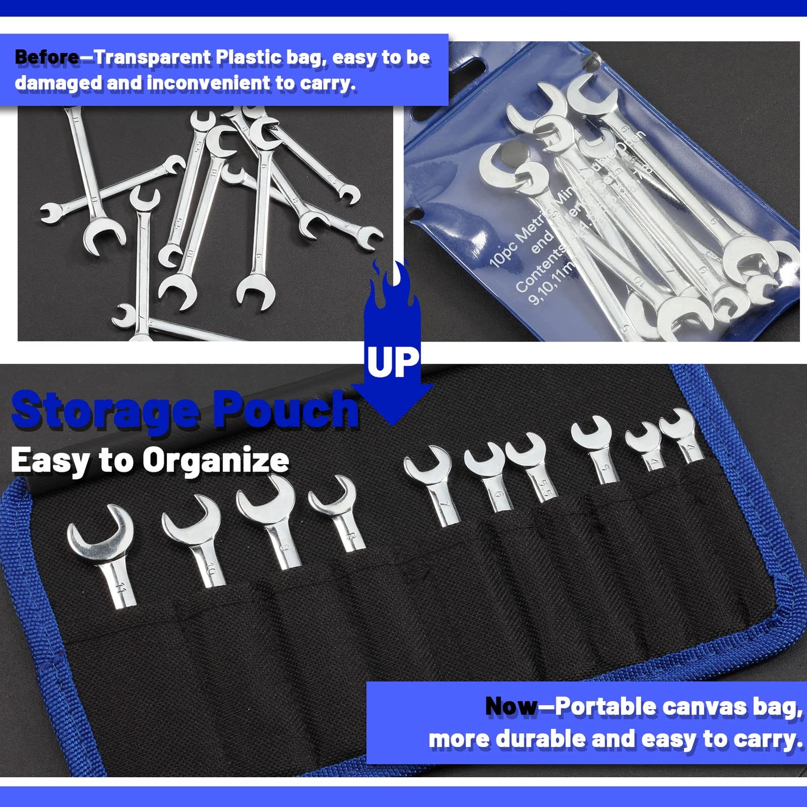 10 PCS Mini Double Open End Wrench Set Metric 4mm11mm SuperThin Silver