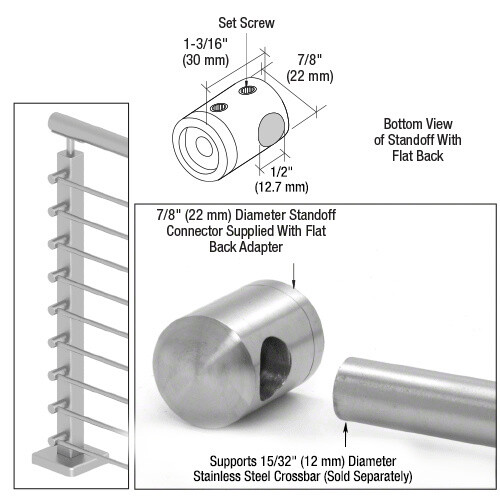 CRL CBR6BS 316 Brushed Stainless Left End Standoff Connector (Flat Back)