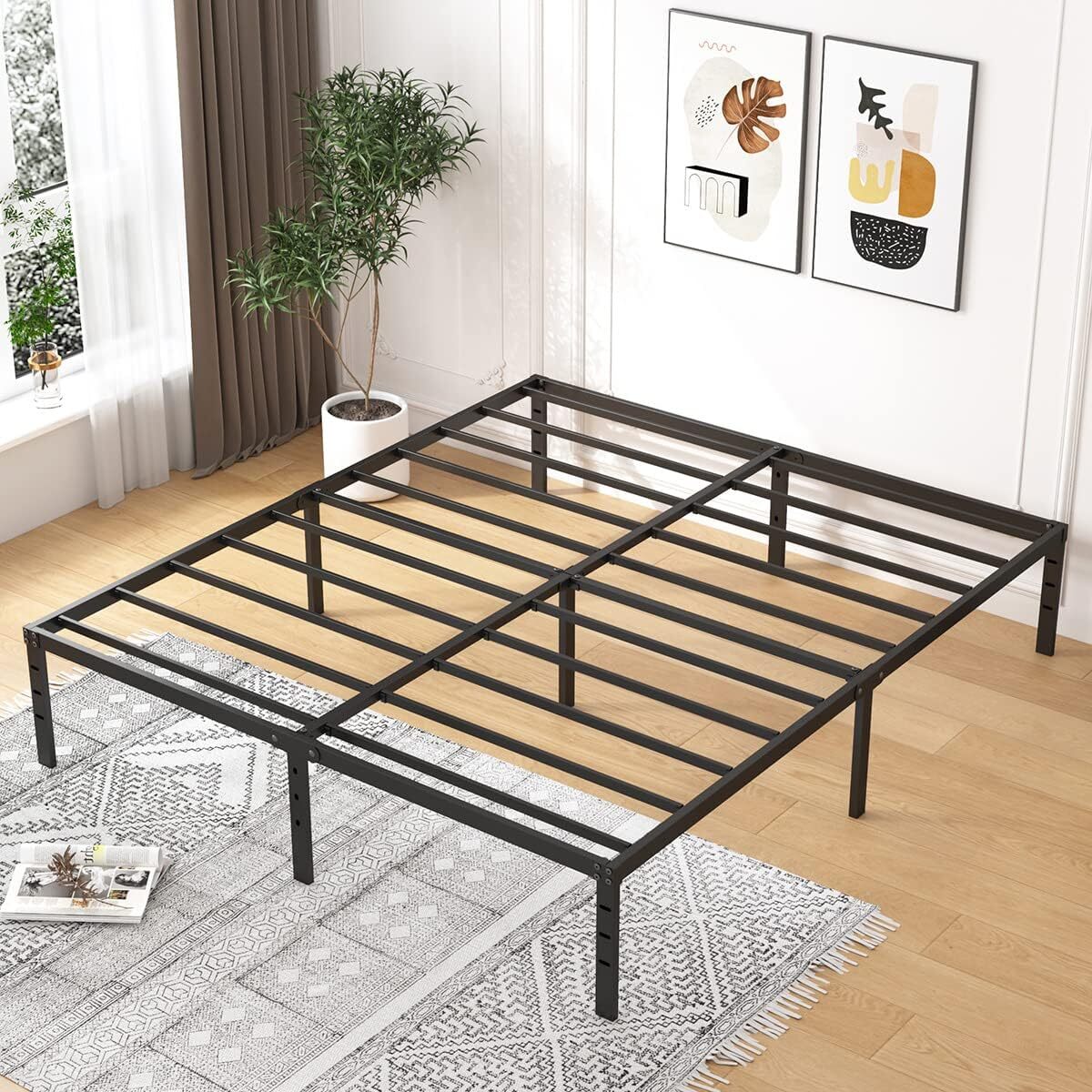 18 Inch Tall King Size Bed Frame Underbed Storage, Easy Assembly Heavy Duty