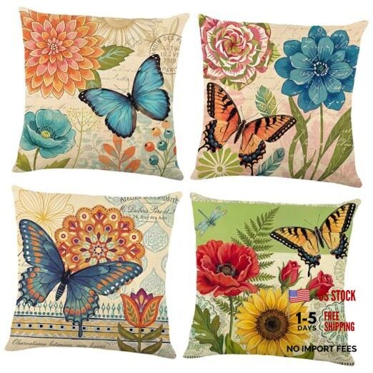Spring Summer Pillow Covers 18x18 Set of 4 18" x 18" (Pack of 4) Color D