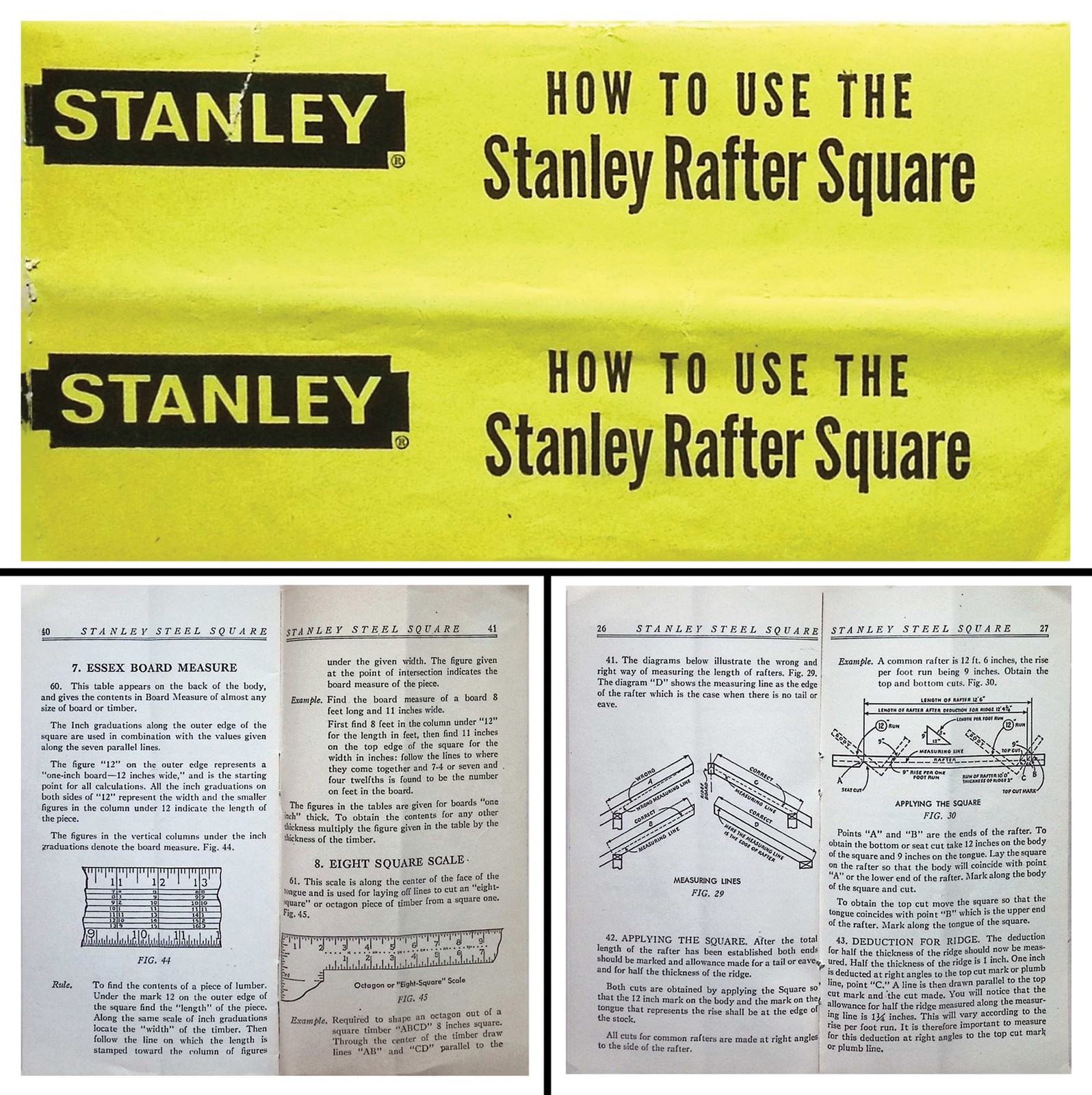 Orig. 1961 Ed. "How to Use the Stanley Rafter Square" Booklet - mjdtoolparts