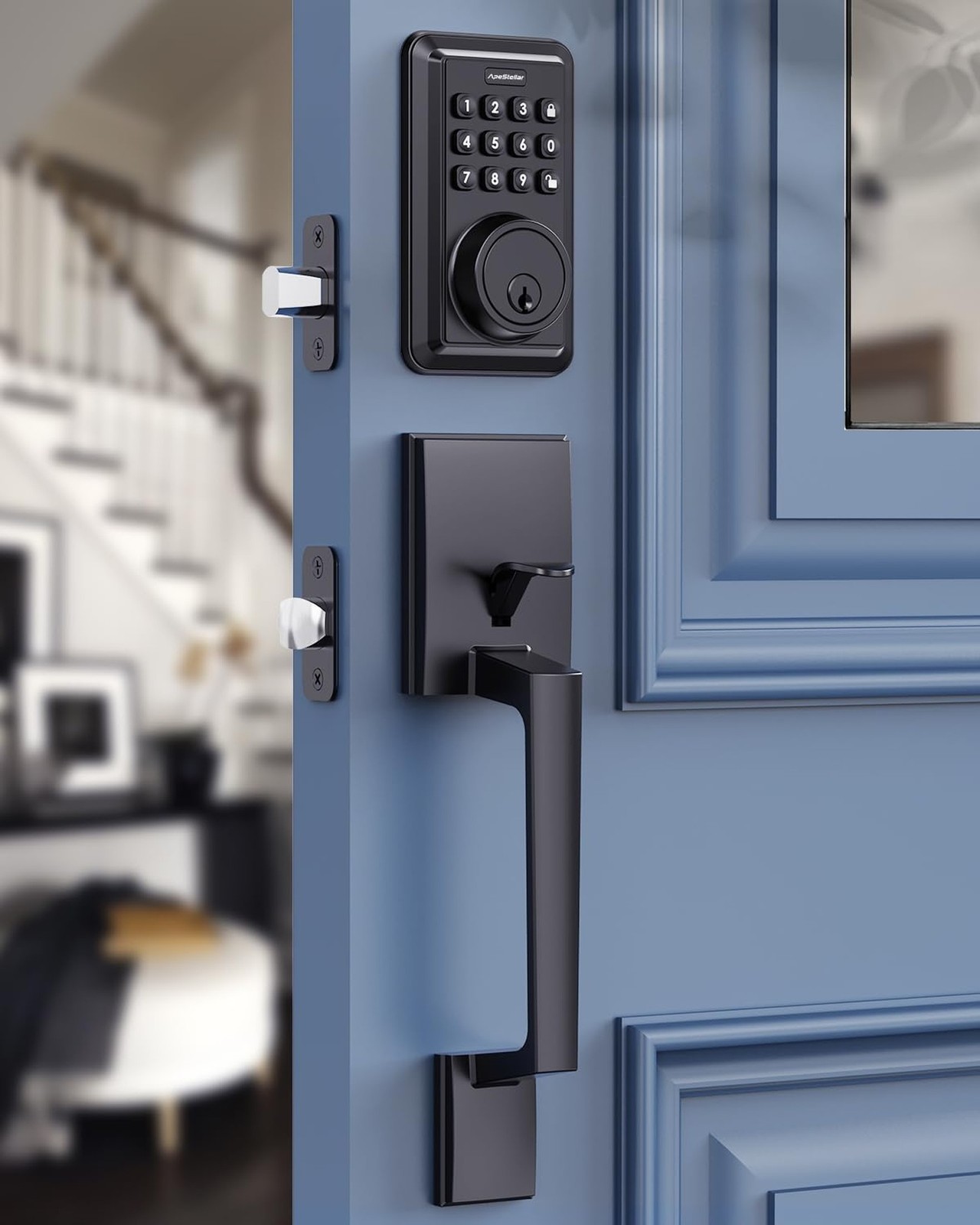 Keyless Entry Door Lock Deadbolt with Handle Set - Front Door Lock Set- Elect...