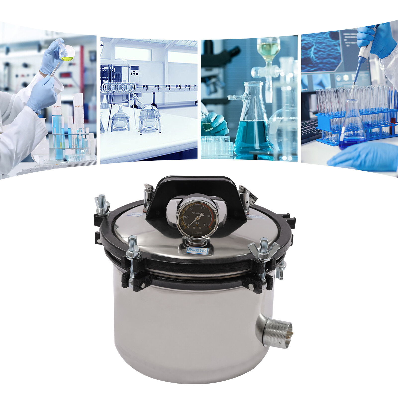 Dental Steam Autoclave Sterilizer Stainless Steel Sterilization High Pressure 8L