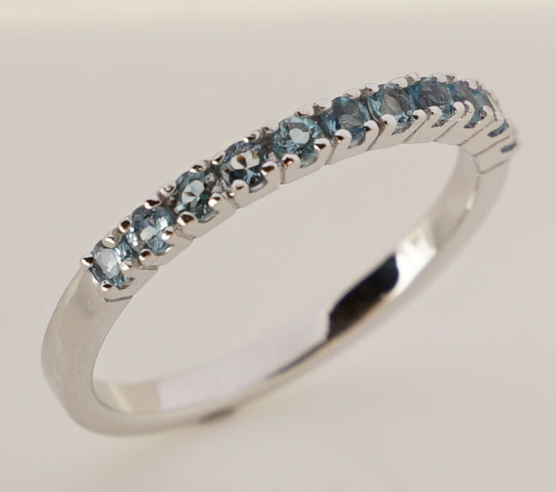 R333 Genuine 9K or 18K Real Gold Natural Aquamarine Half Eternity Ring stackable