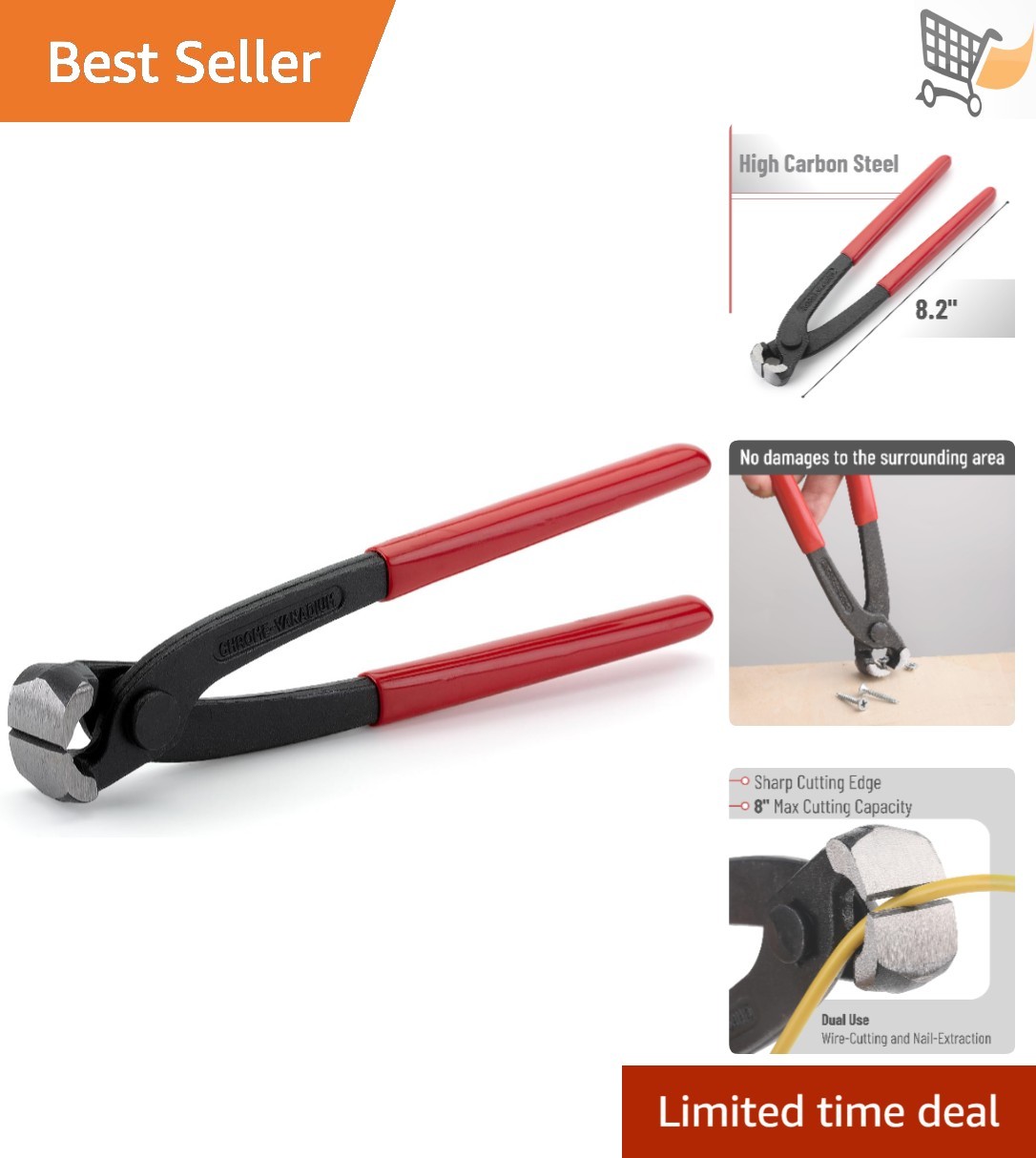Nail Puller Metal 8-Inch End Cutting Pliers Carpenter Staple Remover Tool