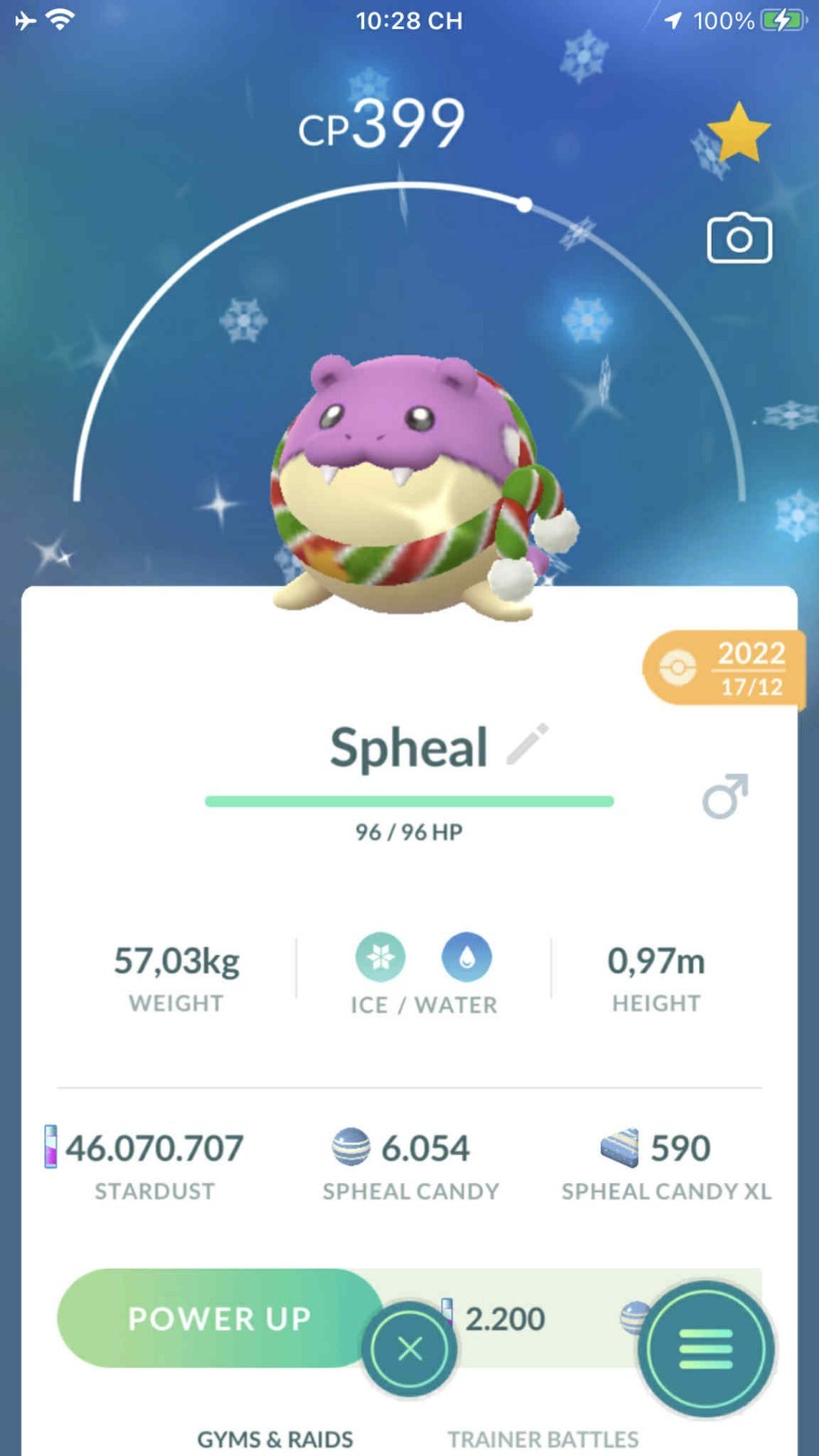 Pokemon Shiny Spheal Holiday Scarf GO  - TRA'DE 20k Dust Registered Shiny Spheal