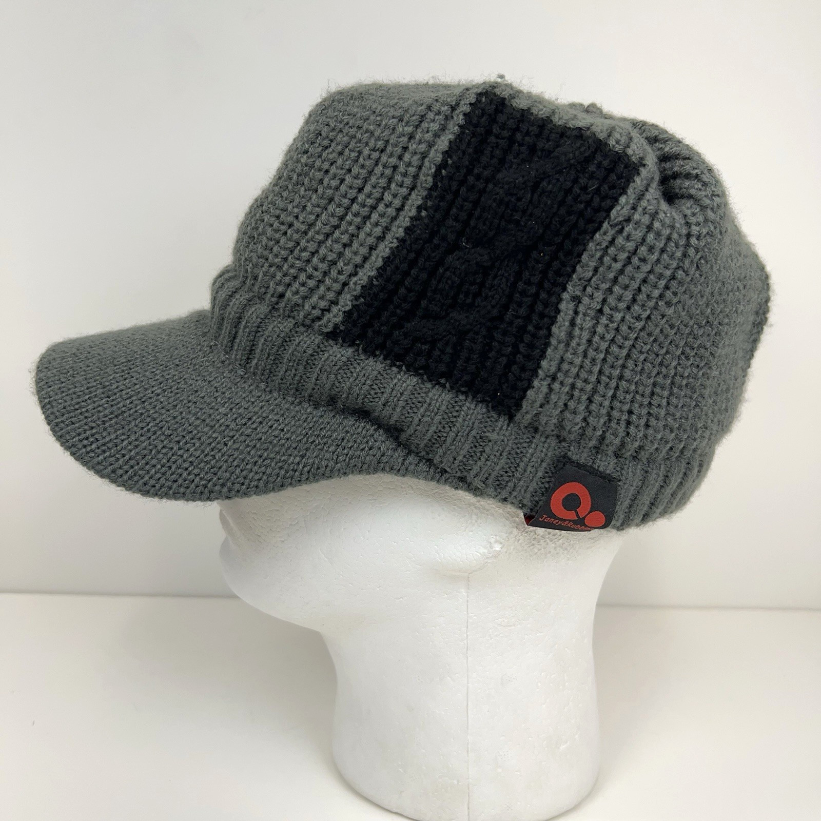 JANEY & RUBBINS Hat Men's Cadet Beanie Cap Fleece Lined Knit Brim Gray Stripe OS