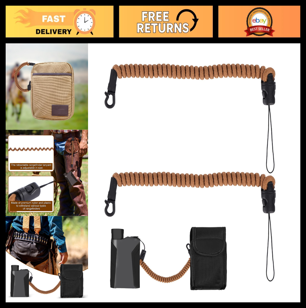 2pcs Retractable Rangefinder Tether Lanyard - Coiled Strap for Hunting Gear